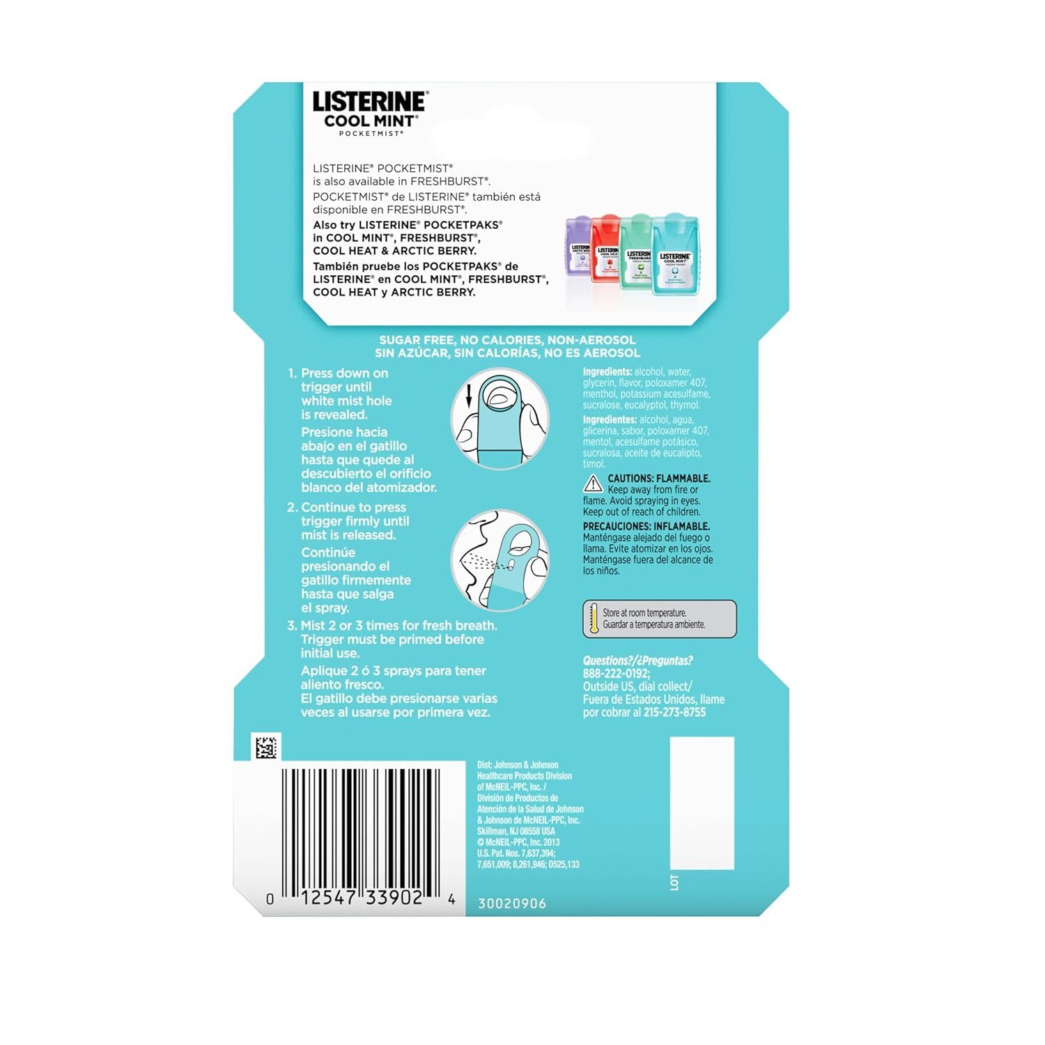 Listerine Mundspray Listerine Cool Mint Pocketmist-Spender für frischen Atem, (2 Stück(Produkt 1), 2-tlg) (Produkt 2)
