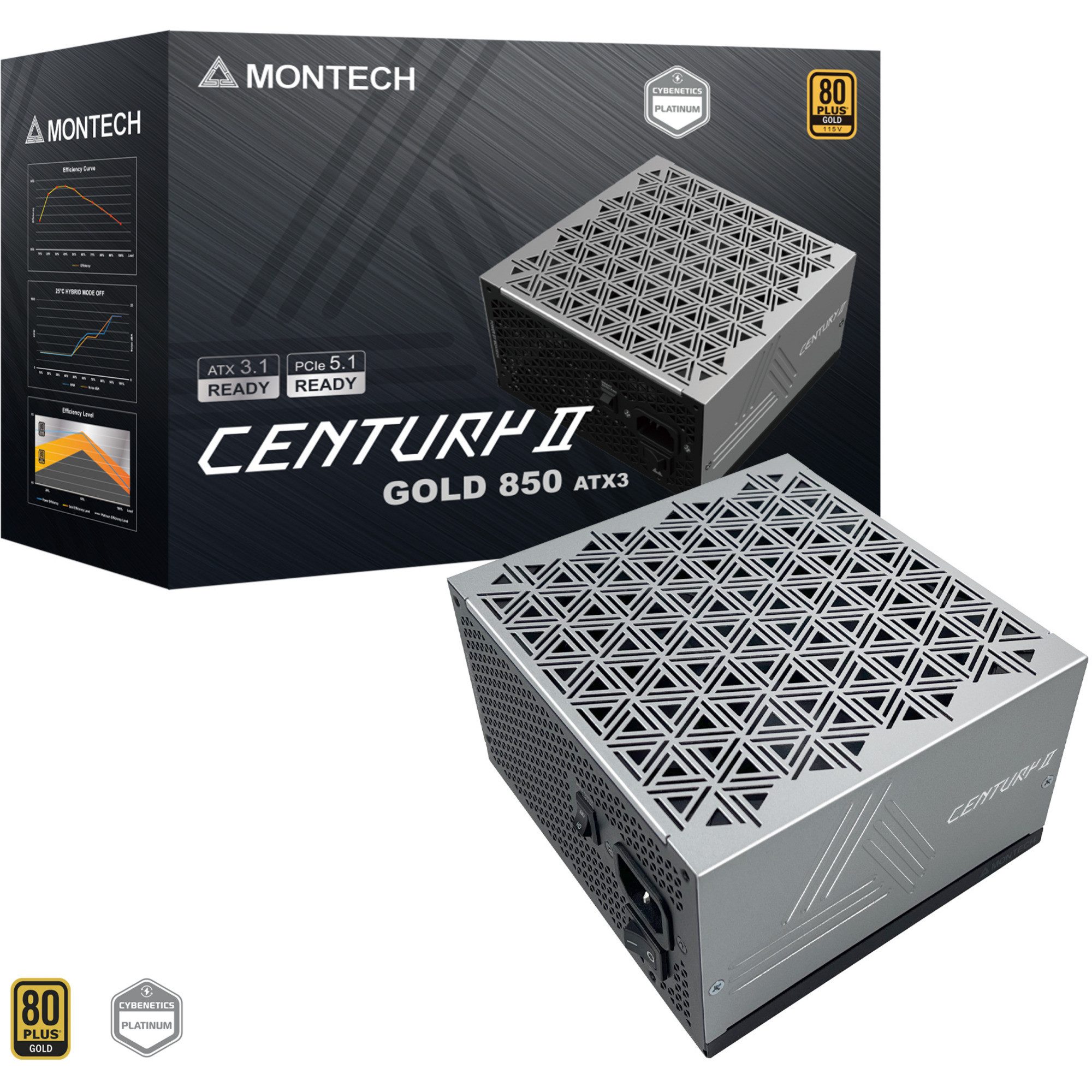 MONTECH Montech CENTURY II 850, PC-Netzteil, (1x 12-Pin PC-Netzteil (80 PLUS Gold)