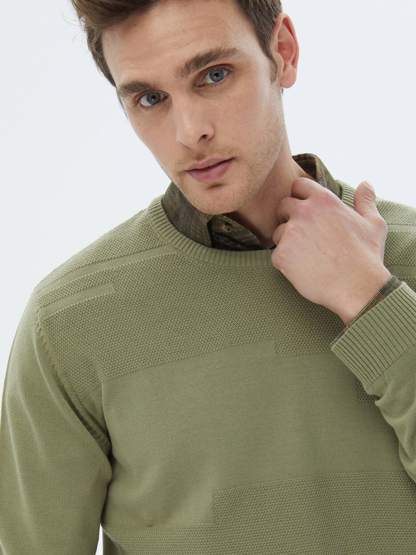 KİP Steppweste Strickpullover aus Jacquard-Wollmischung mit Rundhalsausschnitt