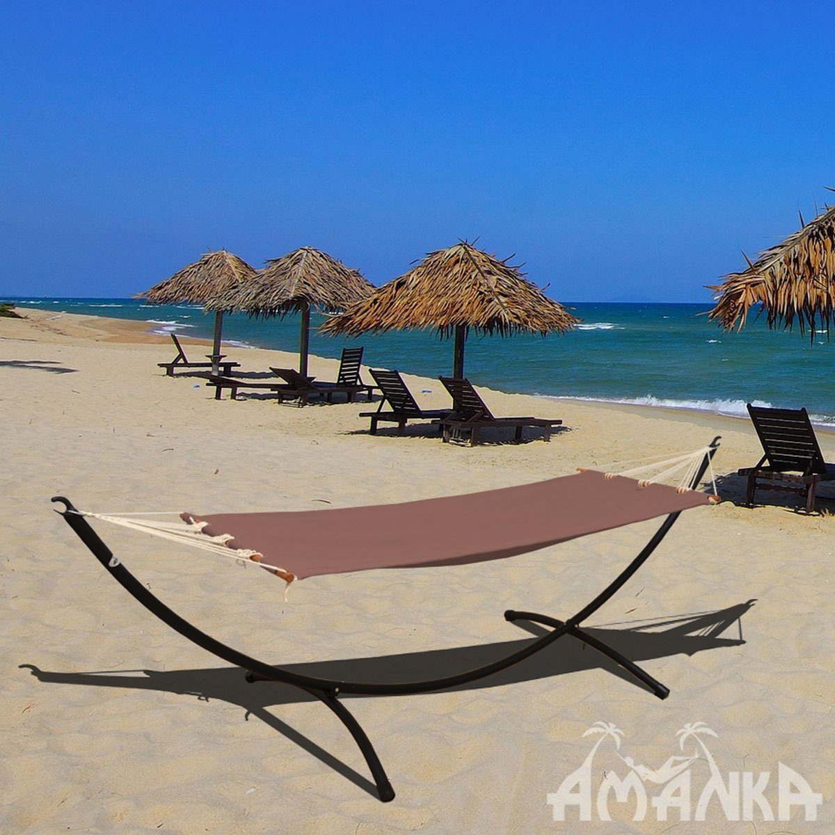 AMANKA Hängematte mit Gestell - 200 x 75 cm Stabhängematte für Garten, Terrasse & Balkon, Outdoor Relaxliege - Freistehende Hängeliege mit Ständer aus Metall