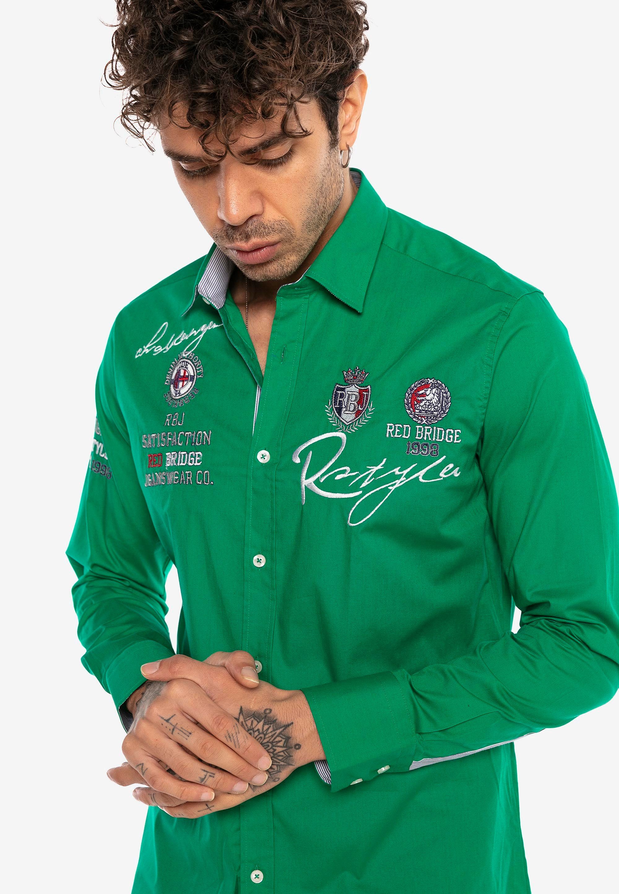 City im grün RedBridge Stickerei mit Jersey Langarmhemd Slim Fit-Schnitt