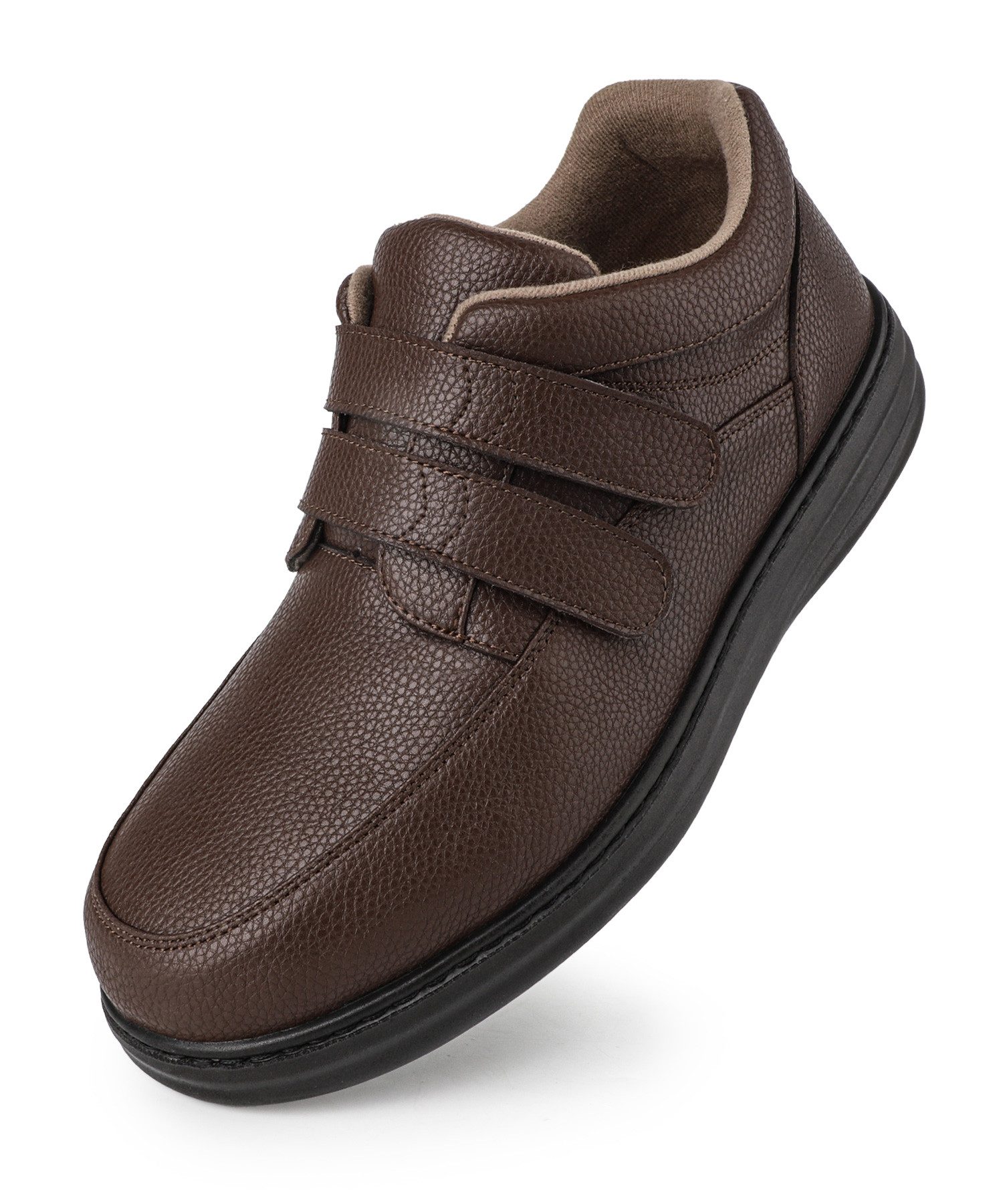 TIESTRA Herren Weite Lederschuhe mit Klettverschluss, Größen 42-46 Klettschuh Bequeme Extra Weite Alltagsschuhe, Rutschfeste Gummisohle – Bild 2 von 5
