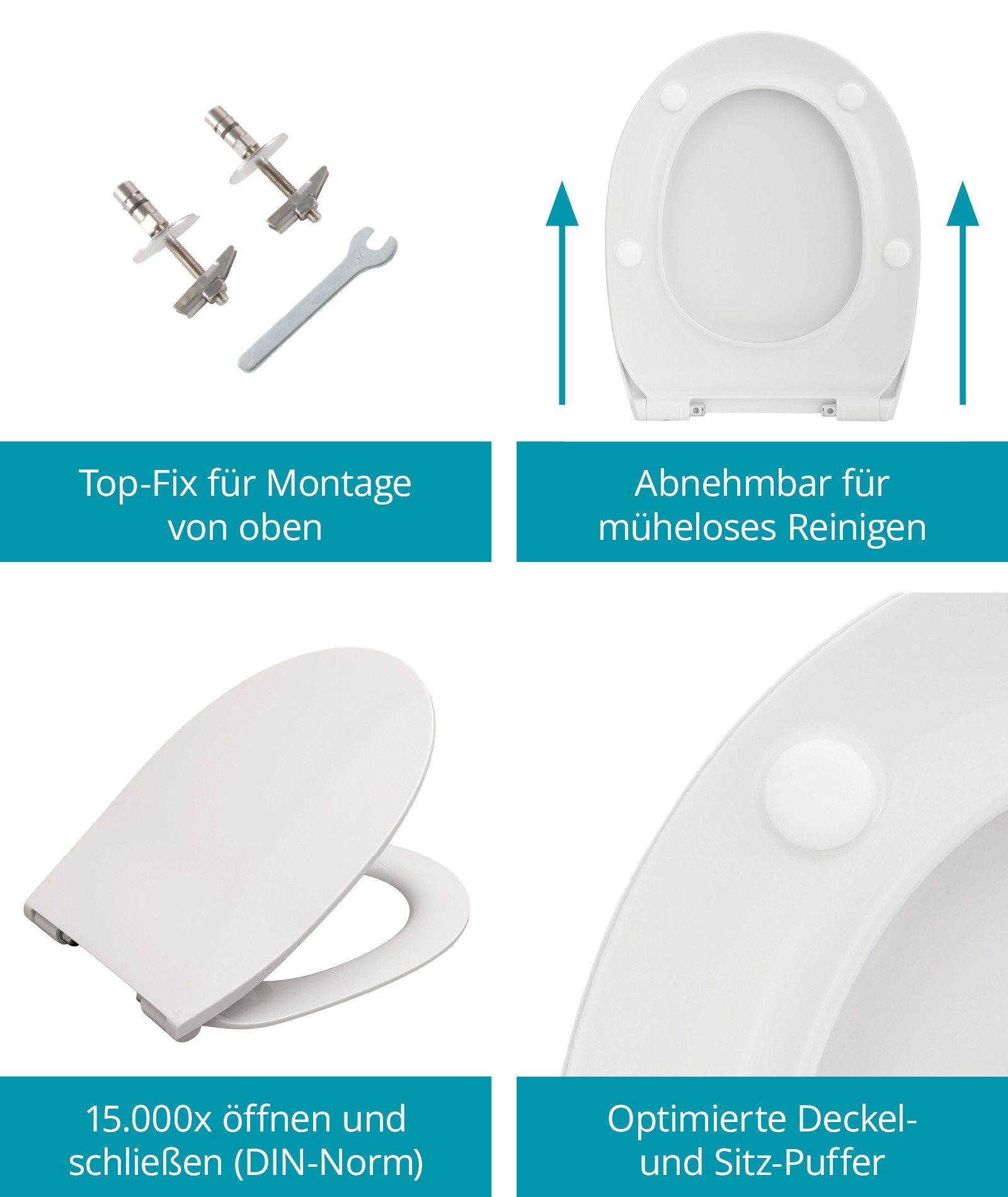 Calmwaters WC-Sitz Extra Flach, Slim, Absenkautomatik, Abnehmbar, Montage von oben, 26LP3163