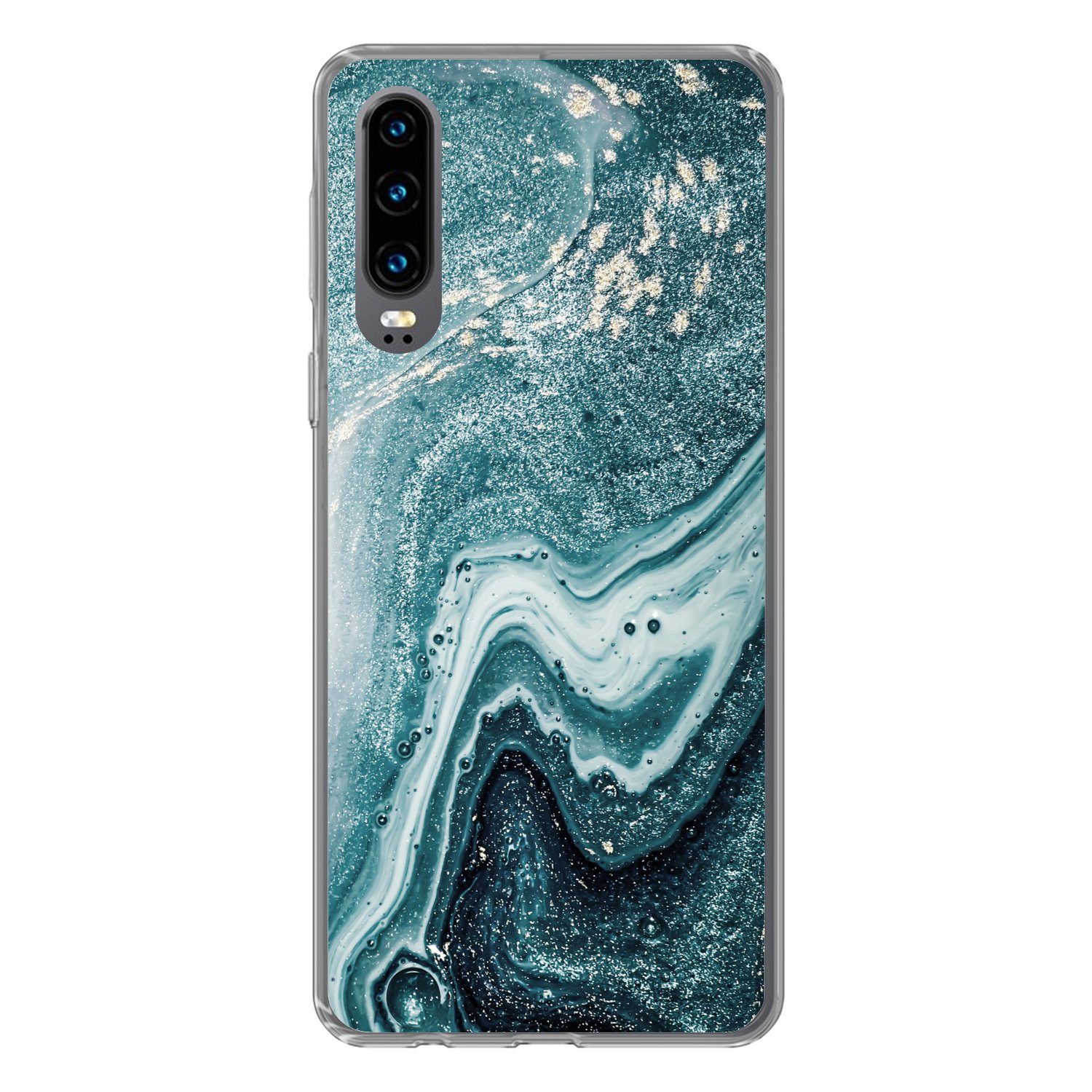 MuchoWow Handyhülle für Huawei P30 Edelsteine - Blau - Natur - Marmor - Abstrakt, Handy Case, Silikon, Bumper Case Dünn