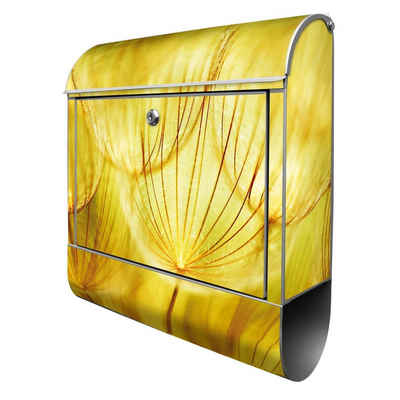 banjado Wandbriefkasten Stahl Pusteblumen Gold (Wandbriefkasten witterungsbeständig, pulverbeschichtet, mit Zeitungsfach), 39 x 47 x 14cm