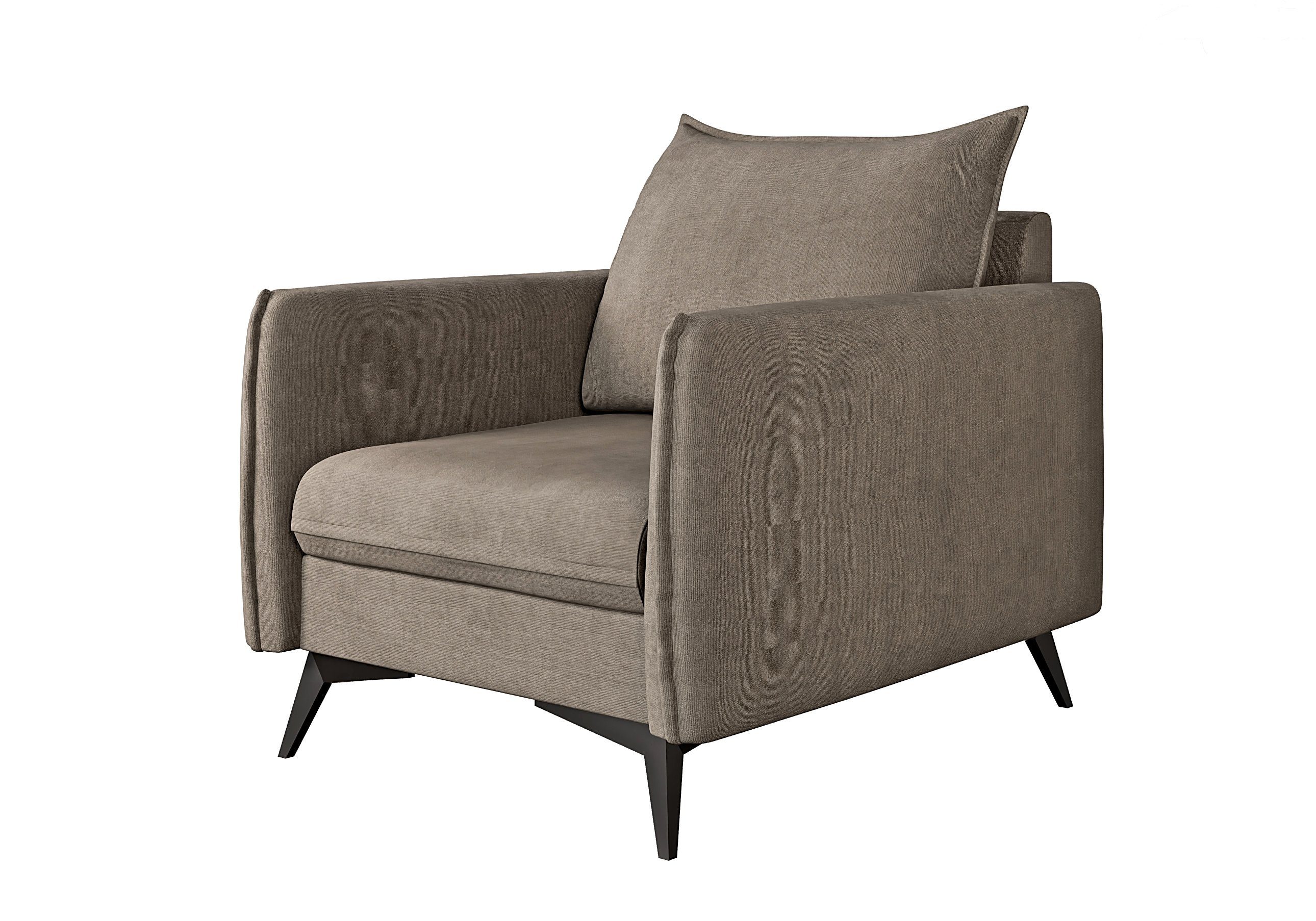 Füßen, Möbel S-Style mit Sessel Azalea Dunkelbeige Metall Modernes Wellenfederung Schwarz mit