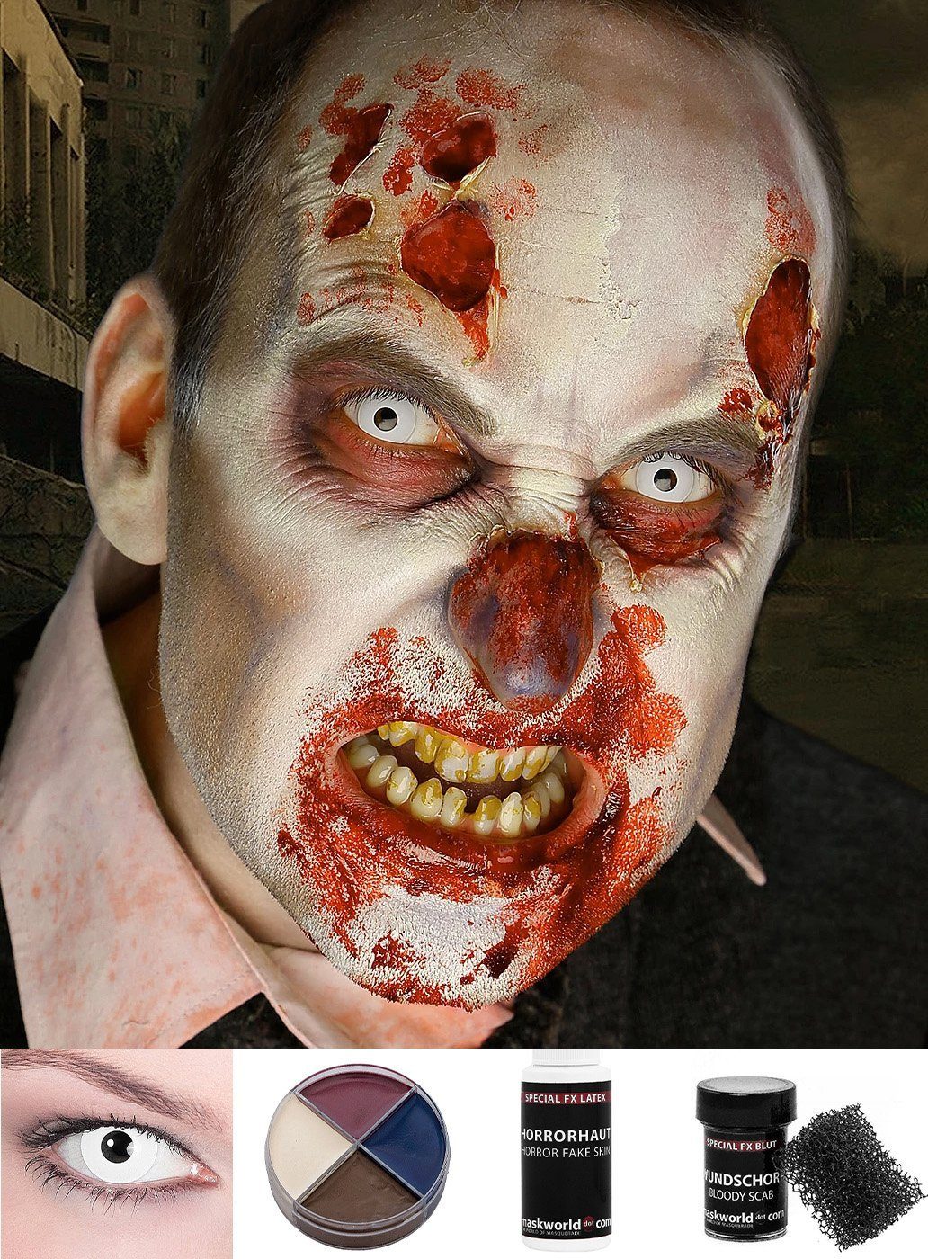 Maskworld Theaterschminke Make-up Set Zombie, Halloween Schminkset mit perfekt abgestimmten Komponenten