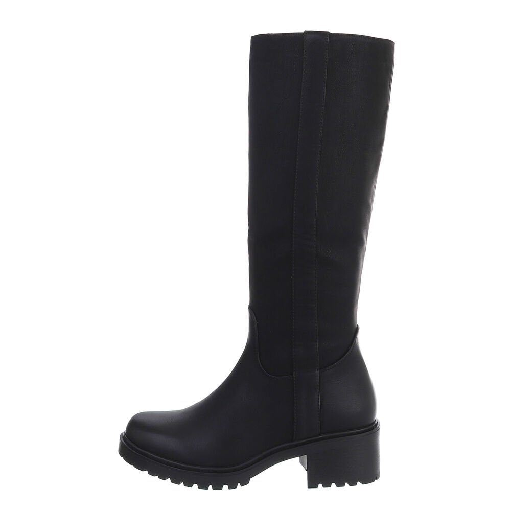 Ital-Design Damen Freizeit Stiefel Blockabsatz Klassische Stiefel in Schwarz