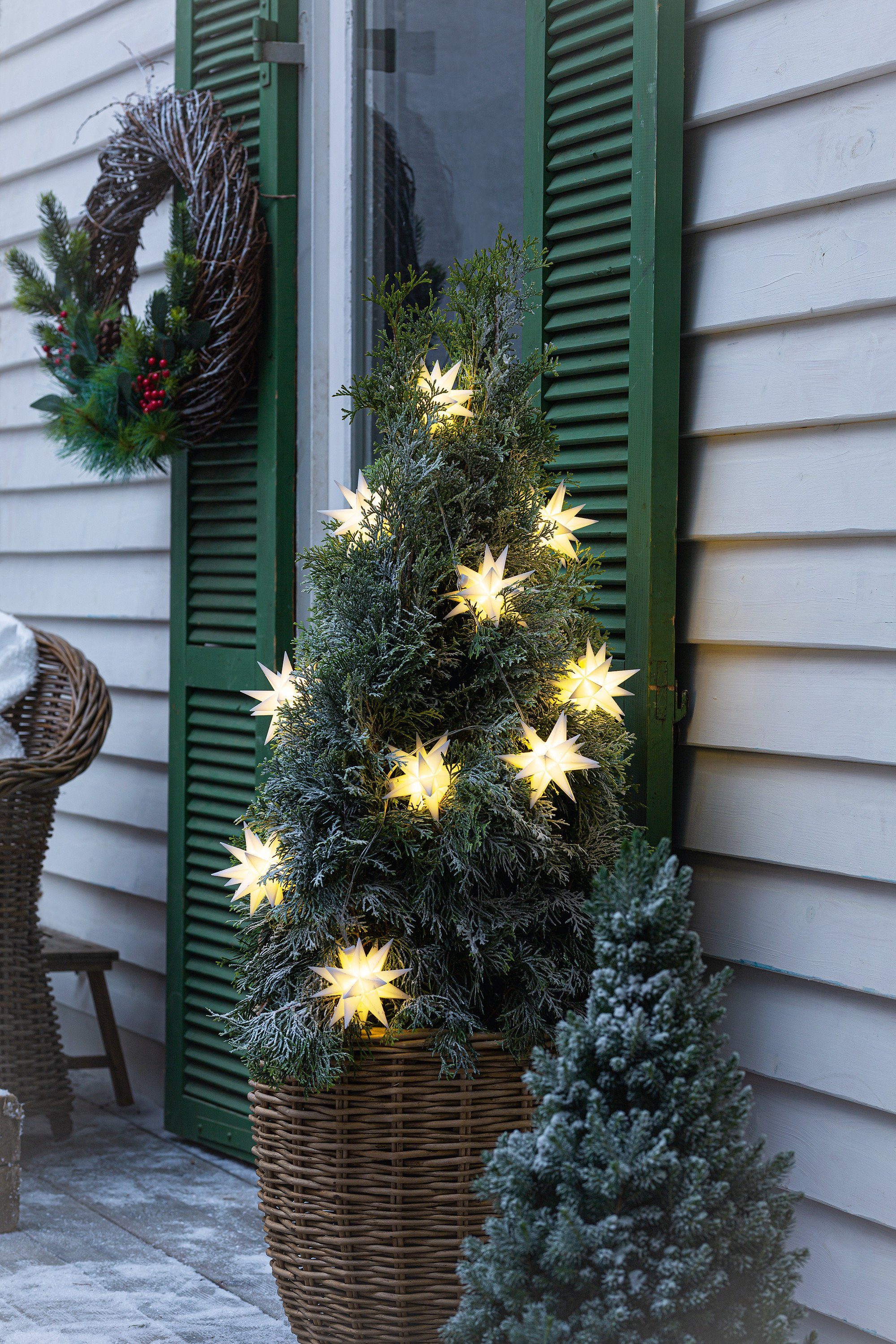Timer, Weihnachtsbeleuchtung für, Lichter, Balkon Leuchtdeko LED-Lichterkette mit Garten, 10 Outdoor Batterie "Sterne" wetterfest lang, 230 cm + Dekoleidenschaft Wohnzimmer, &