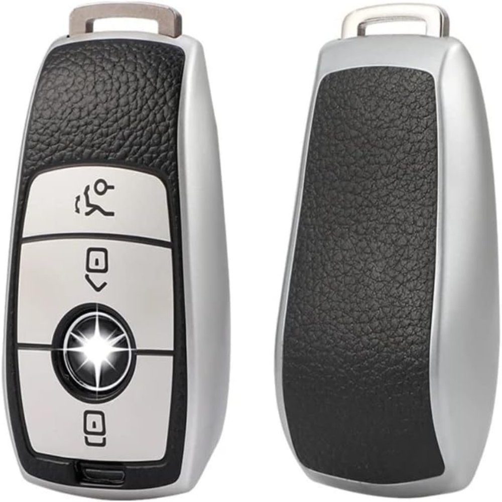 für Schlüsselhülle Benz, Schlüsseltasche Mercedes Cover Autoschlüssel Hülle Tasche Leder/Grau Keyscover