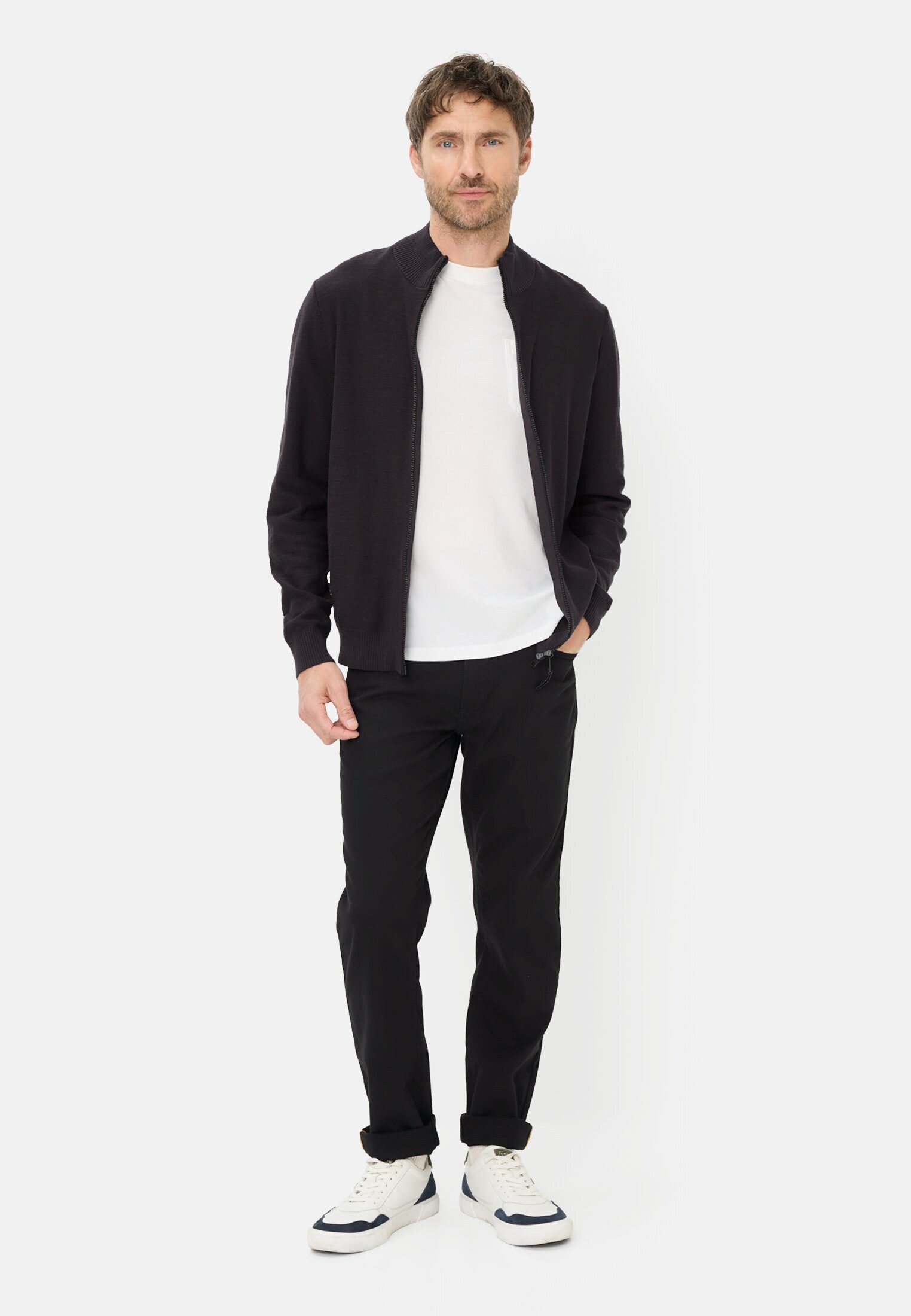 camel active Strickjacke Strickjacke aus reiner Baumwolle Langarm Stehkragen