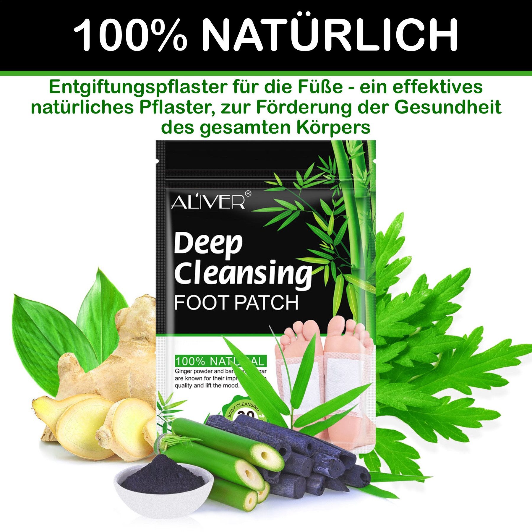 ALIVER Fußmaske Fußpflaster Fußpflege Entgiftungspflaster mit Bambusessig Aliver, 1-tlg., Entgiftungspflaster