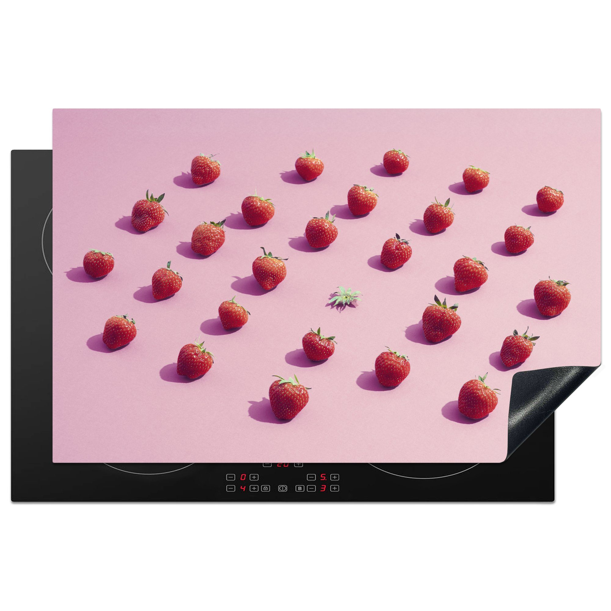 Ceranfeldabdeckung cm, MuchoWow Vinyl, für - Erdbeere Schutz Herdblende-/Abdeckplatte tlg), Rosa - (1 81x52 die Obst, Induktionskochfeld küche,