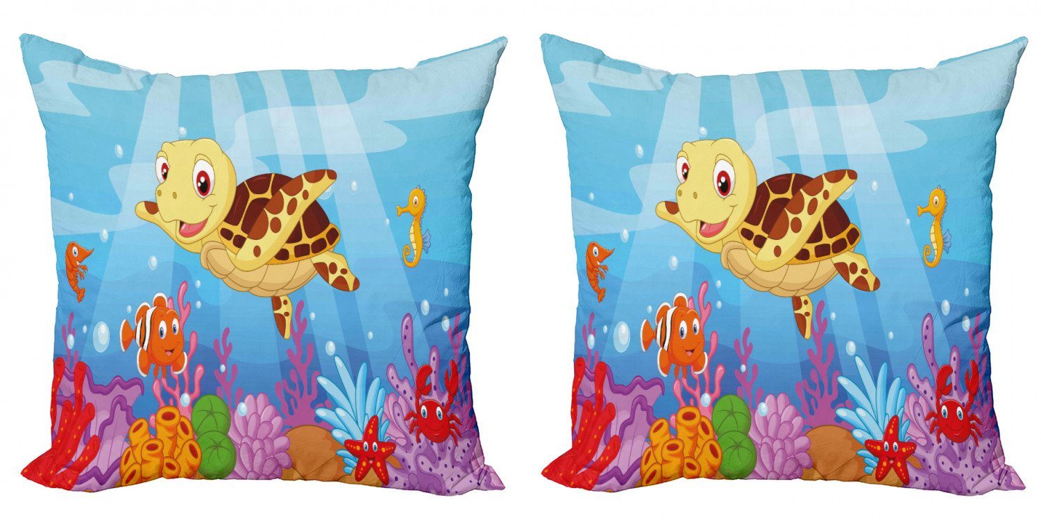 Kissenbezüge Modern Accent Doppelseitiger Digitaldruck, Abakuhaus (2 Stück), Kids Baby-Schildkröte Fische