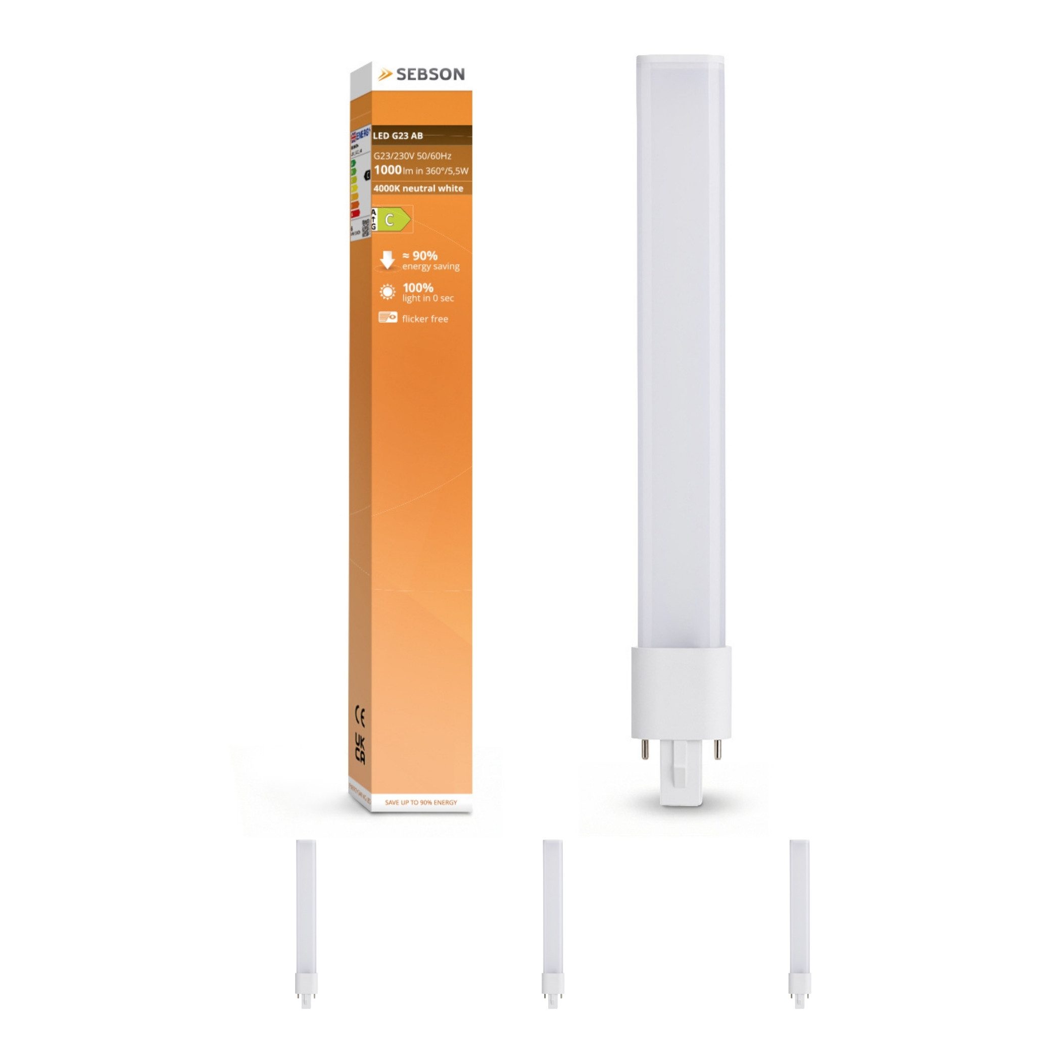 SEBSON LED-Leuchtmittel LED Lampe G23 2-Pin 5W 1000lm ersetzt 11W Kompaktleuchtstofflampe, 4er, G23, 4 St., Neutralweiß, kompatibel mit Dulux S & PL-S, 2-Pin Sockel 4000K 1000lm 230V AC & CCG