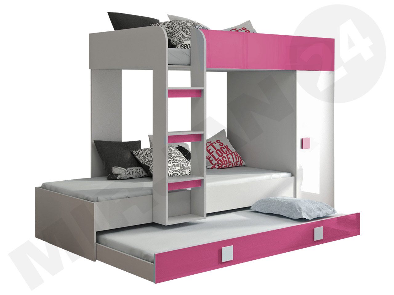 MIRJAN24 Etagenbett Toledo 2 (Komplett-Set, Dreifachbett mit Schrank), 90x200 + 2x 85x200 cm