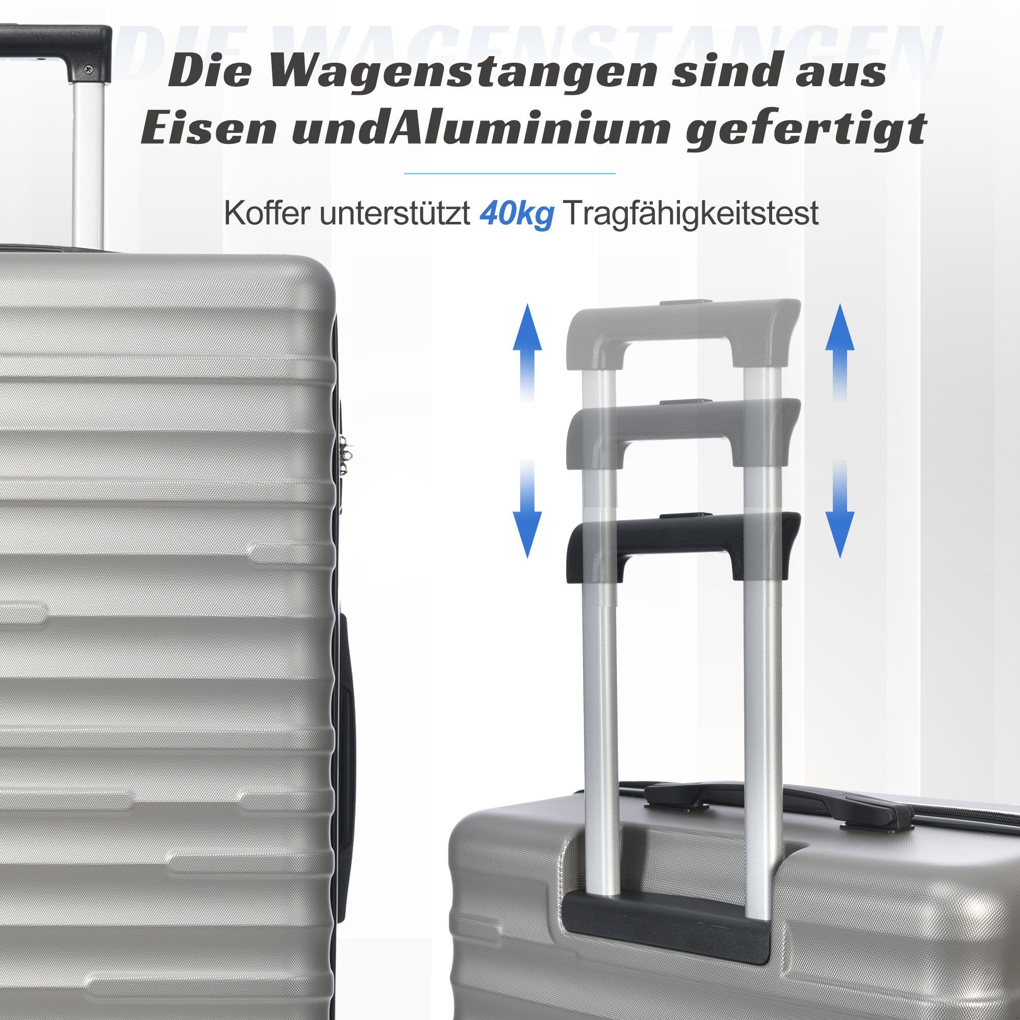 Ulife Hartschalen-Trolley Kabinenkoffer mit 4 37×24.5×53 4 M Rollen, TSA-Schloss wasserdicht, Spinnerräder Rollen Grau