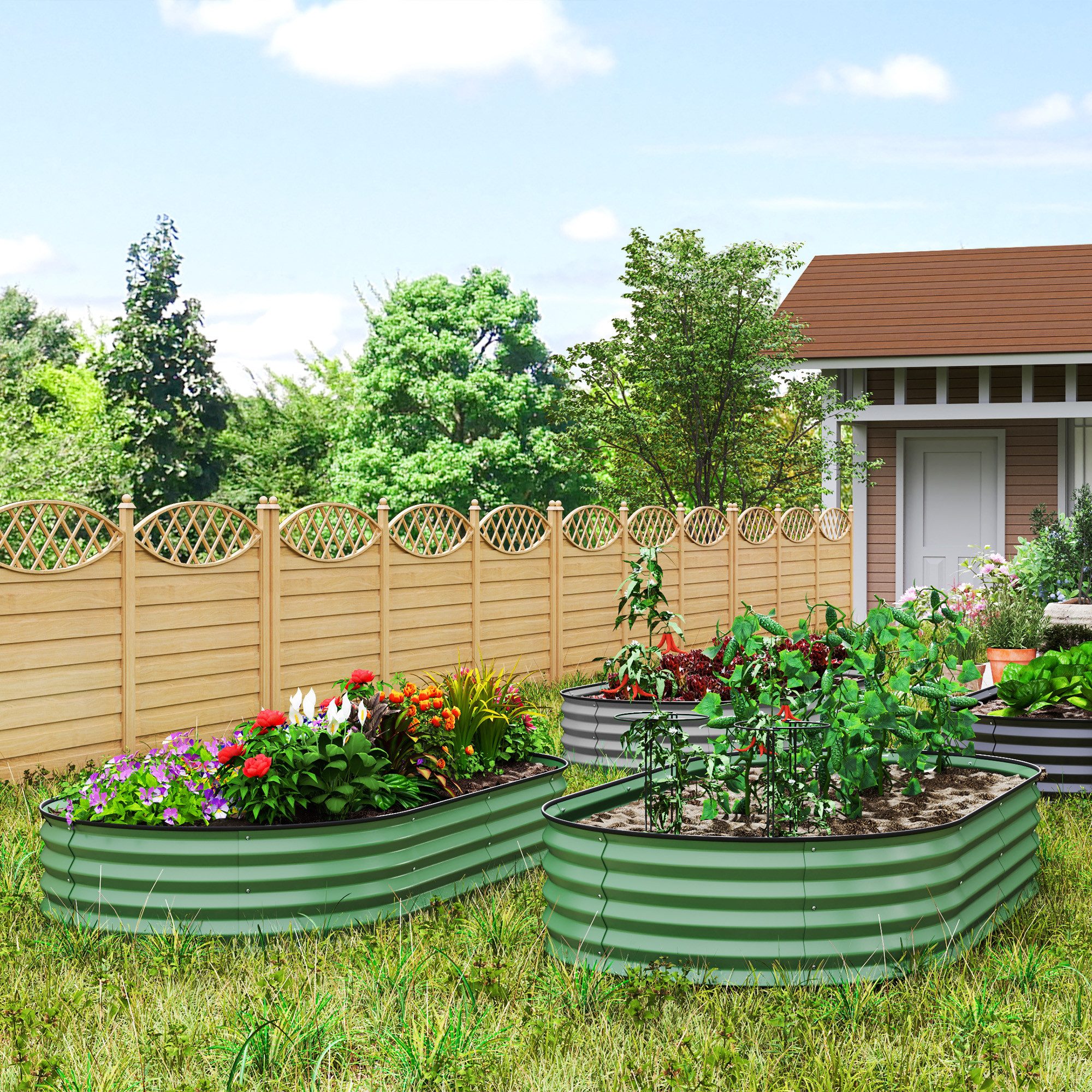 Outsunny Hochbeet Pflanzbeet aus Stahl, Frühbeet, stapelbar, Pflanzkübel (Pflanzkasten, 2 St., Gemüsebeet), 181 x 93 x 30 cm für Garten Balkon Terrasse