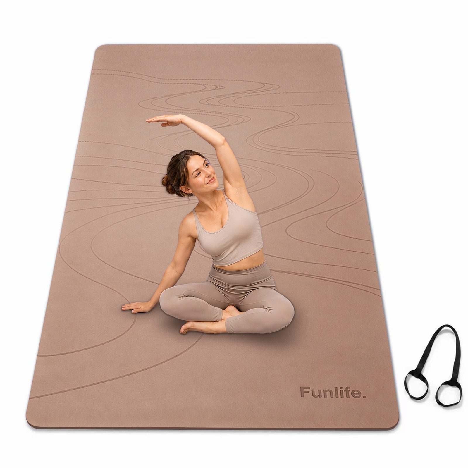 FunLife Yogamatte EXTRA WIDE 80 CM – einzeln oder mit 3 Widerstandsbändern (Set, Yogamatte, Tragegurt), extra breit, 8 mm gepolstert, rutschhemmend