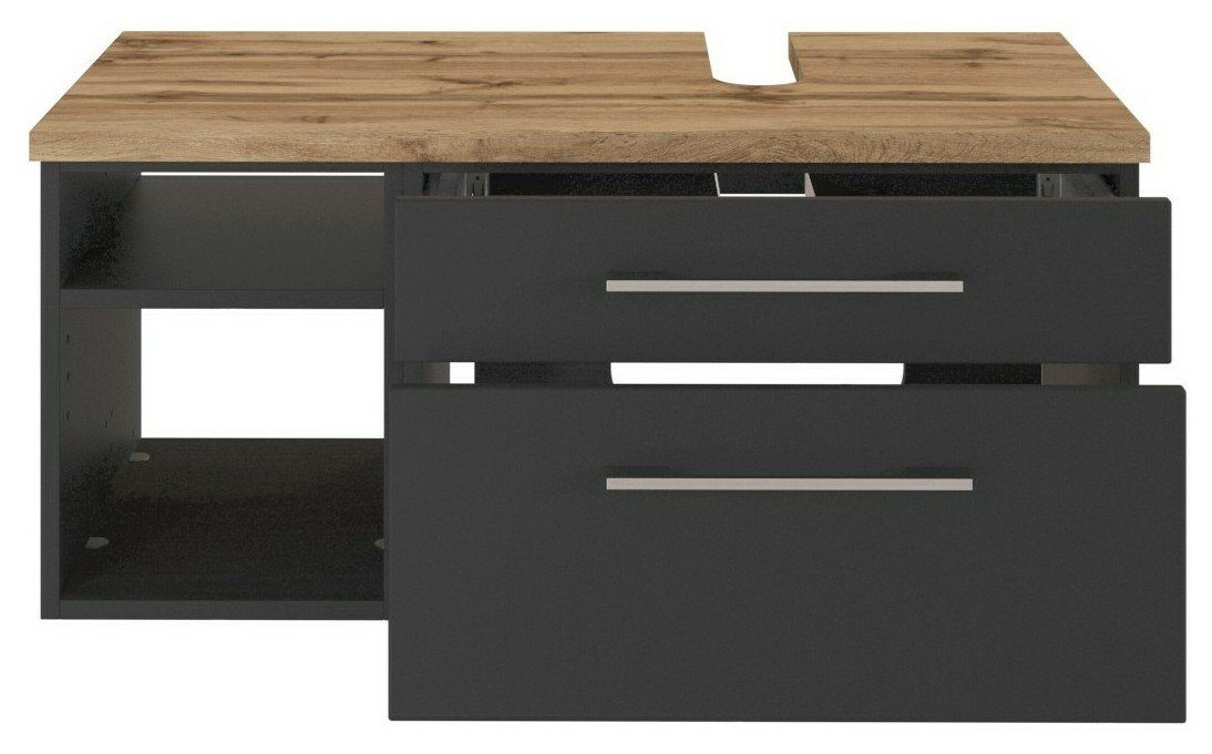 HELD MÖBEL Unterschrank Unterbeckenschrank Davos 90 cm (rechts) graphit/matt grau