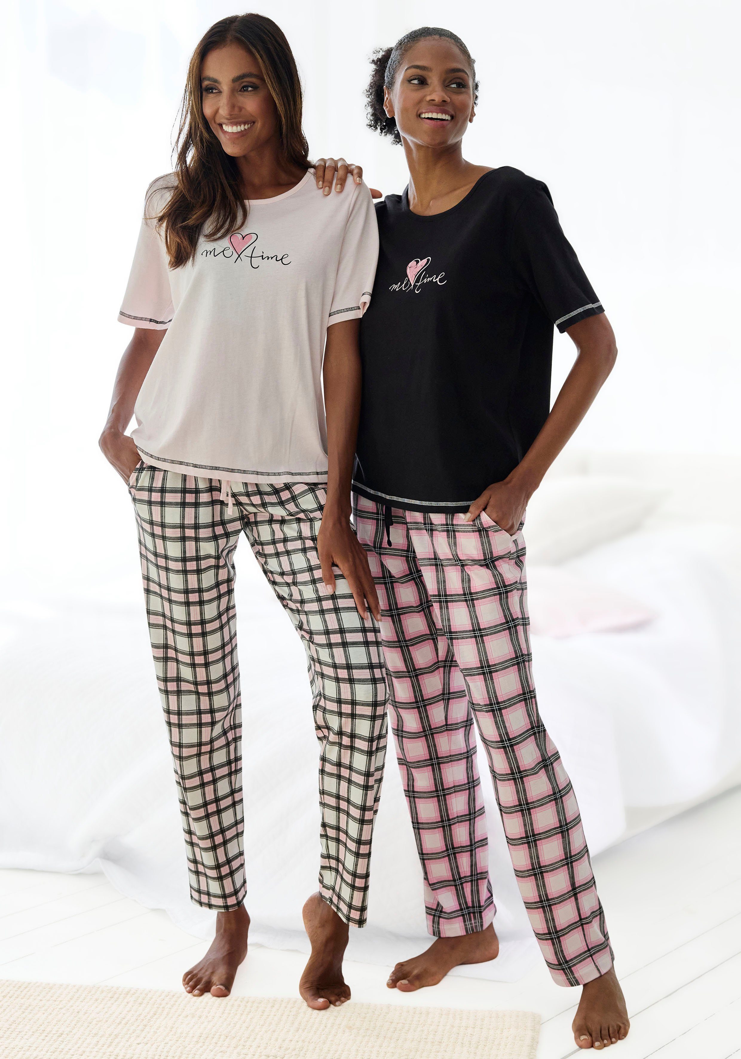 Vivance Dreams Pyjama (Packung, 4 tlg) im Doppelpack mit Karomuster