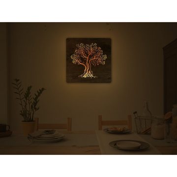 WohndesignPlus LED-Bild LED-Wandbild "Olivenbaum" 42cm x 42cm mit Akku/Batterie, Natur, DIMMBAR! Viele Größen und verschiedene Dekore sind möglich.