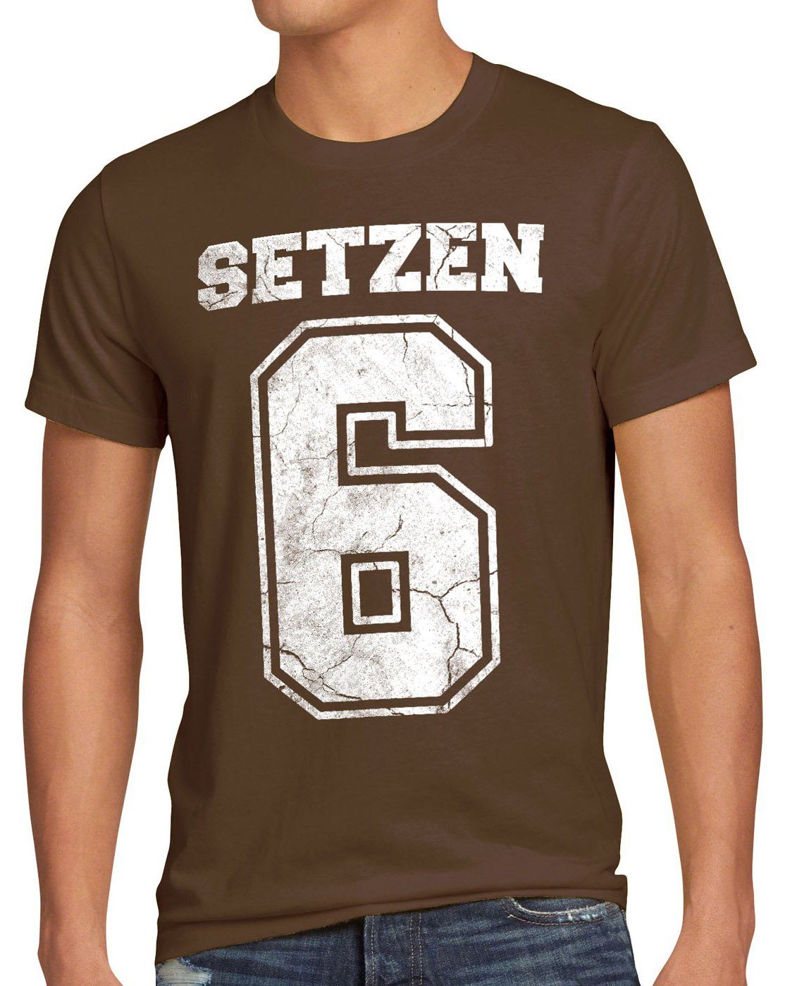 style3 Setzen Sechs T-Shirt zeugnis Print-Shirt Herren abschluss braun schule