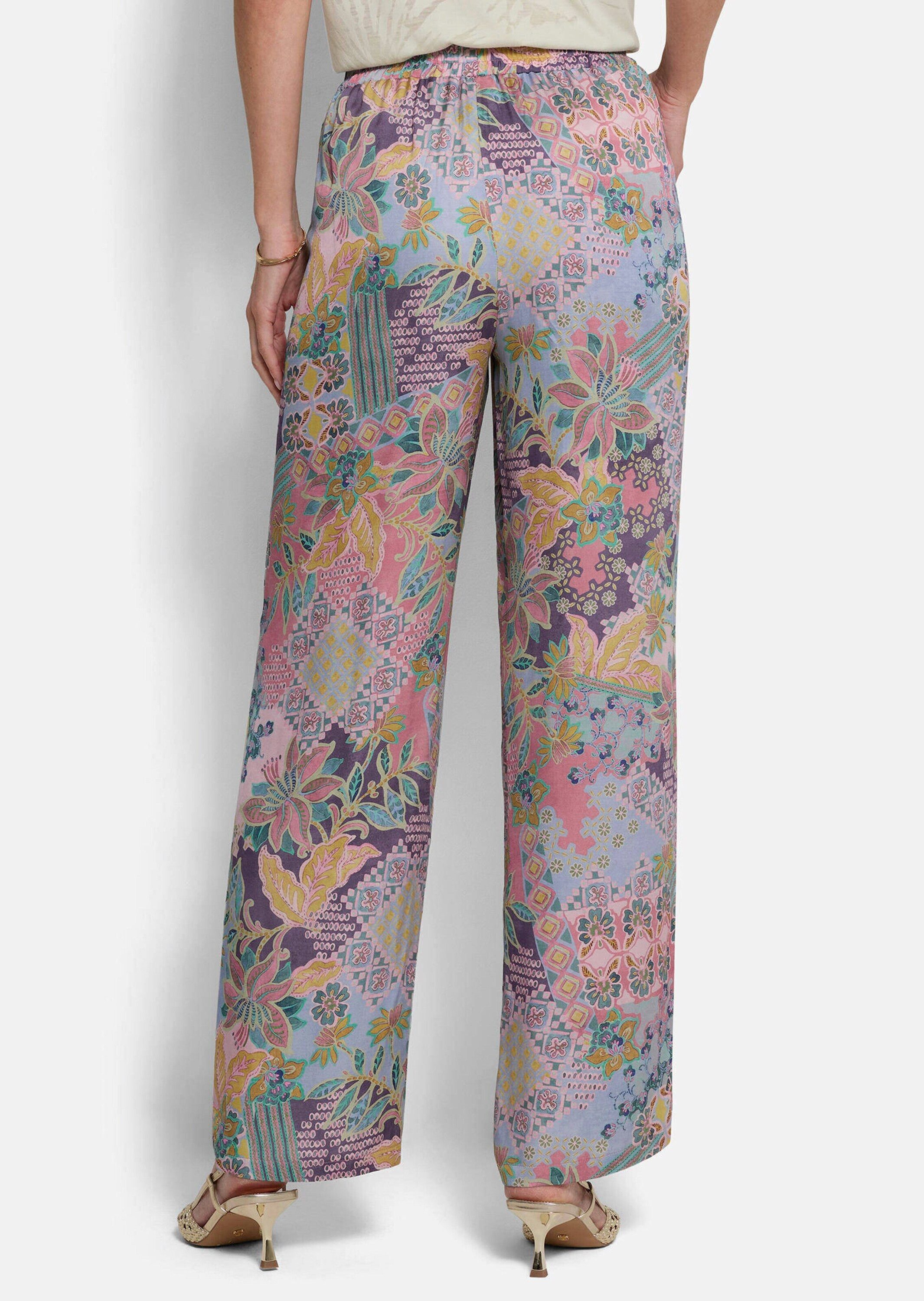 GOLDNER Stoffhose Luftige Sommerhose mit Patch-Muster Schlupfhose mit Teildehnbund, Eingriffstaschen und Knöchellänge