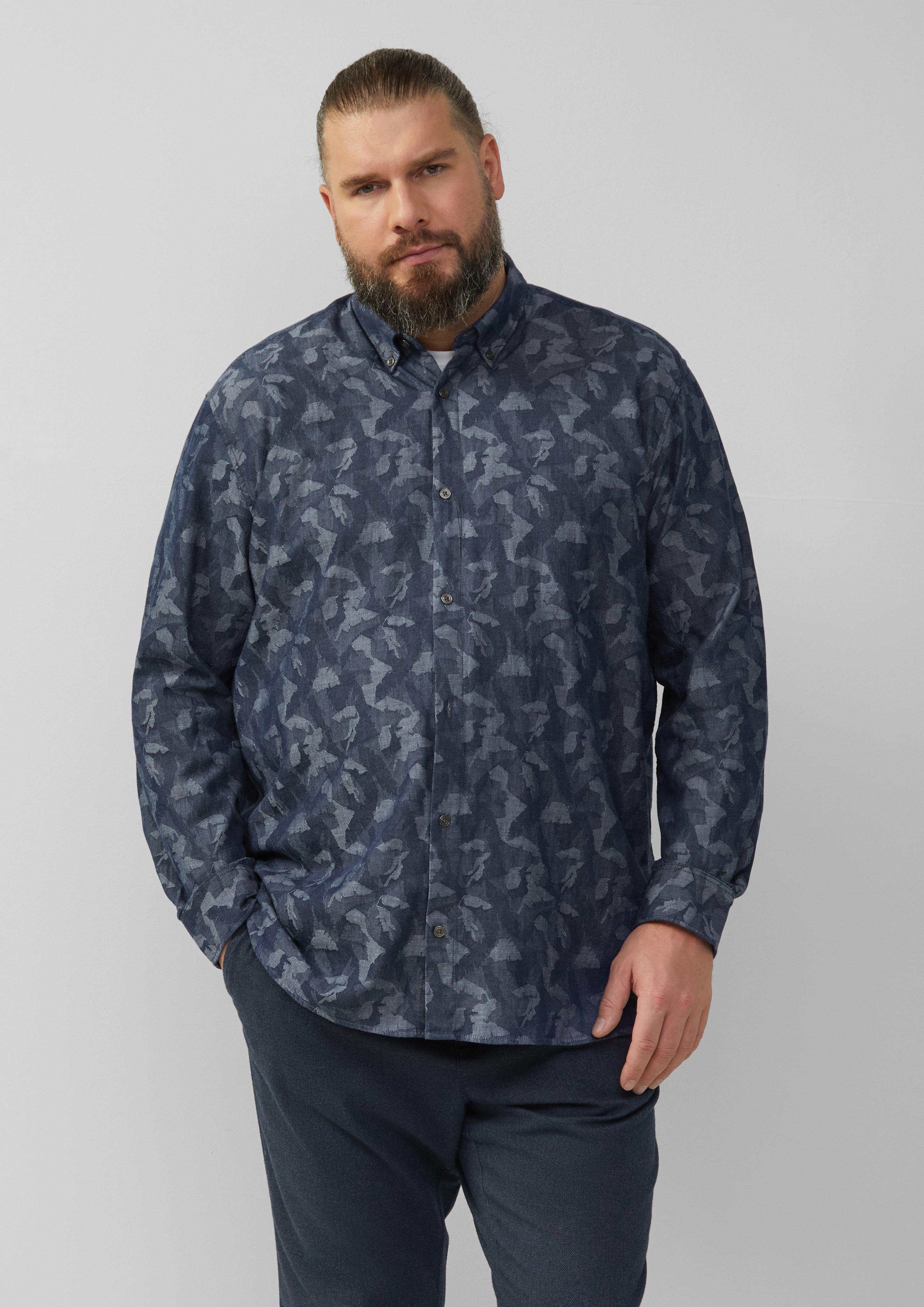 Langarmhemd Regular Fit: Leichtes Jacquard-Hemd mit Button-Down-Kragen