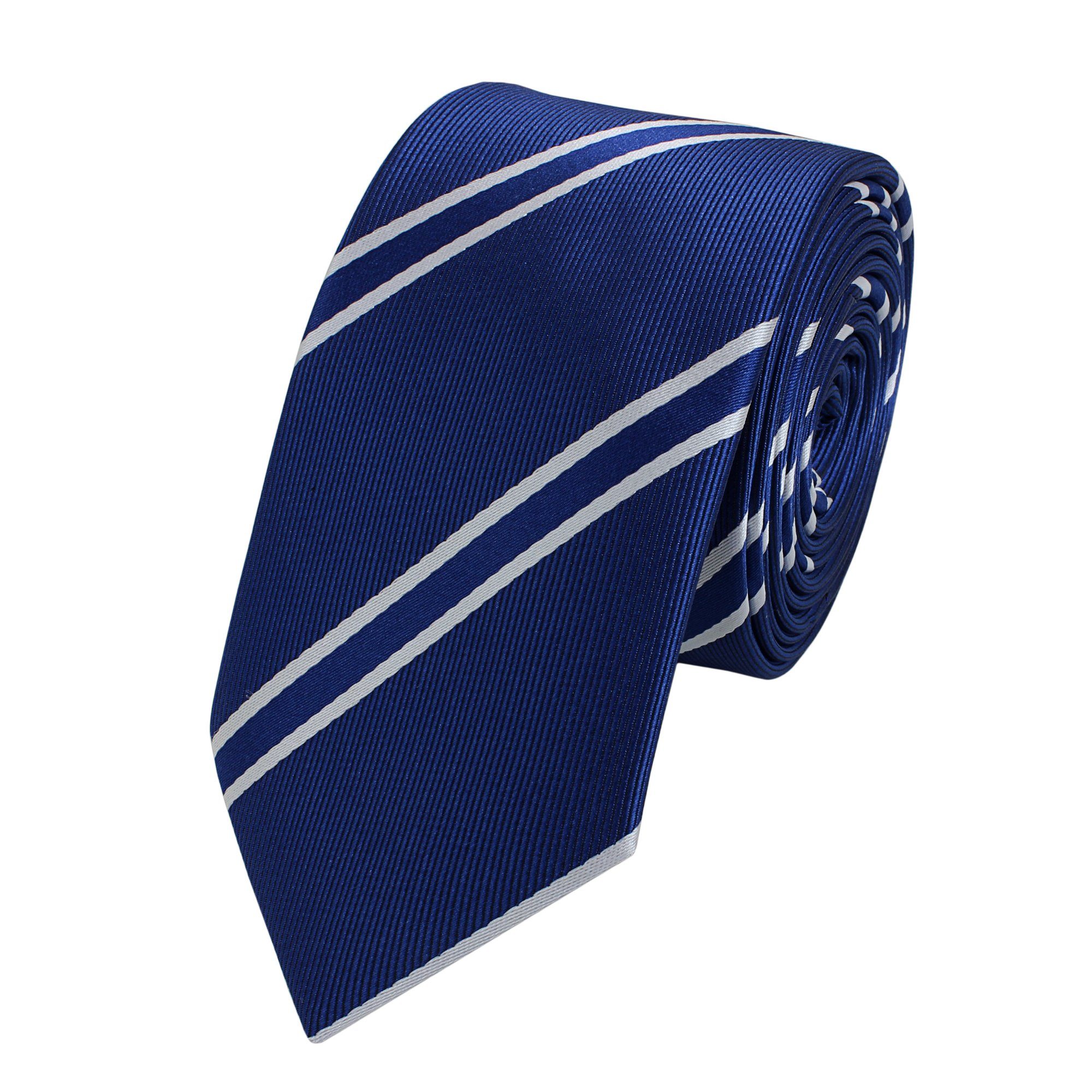 Blautöne - Krawatten klassische (ohne in Krawatte Männer Herren Royalblau (6cm), Fabio Schmal Midnight/White 6cm - Weiß Box, Farini Schlipse Gestreift)