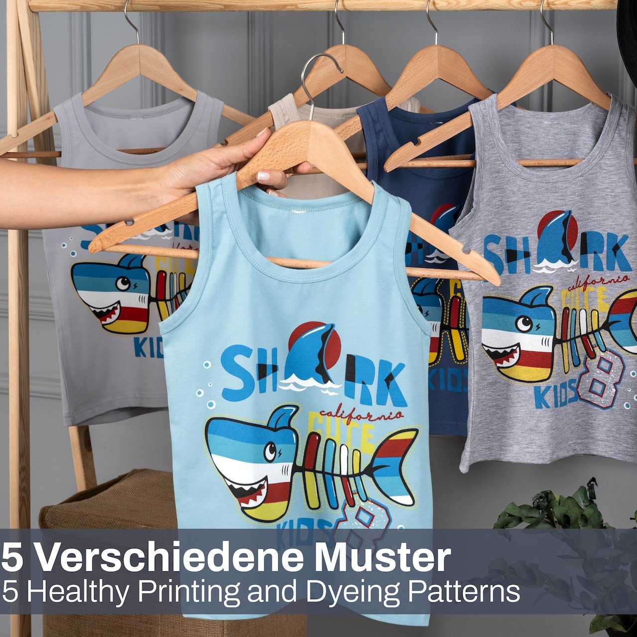 Baumwolle (Spar-Packung, Jungen LOREZA Unterhemd Unterwäsche Tank 5 - 5-St) SHARK Unterhemden