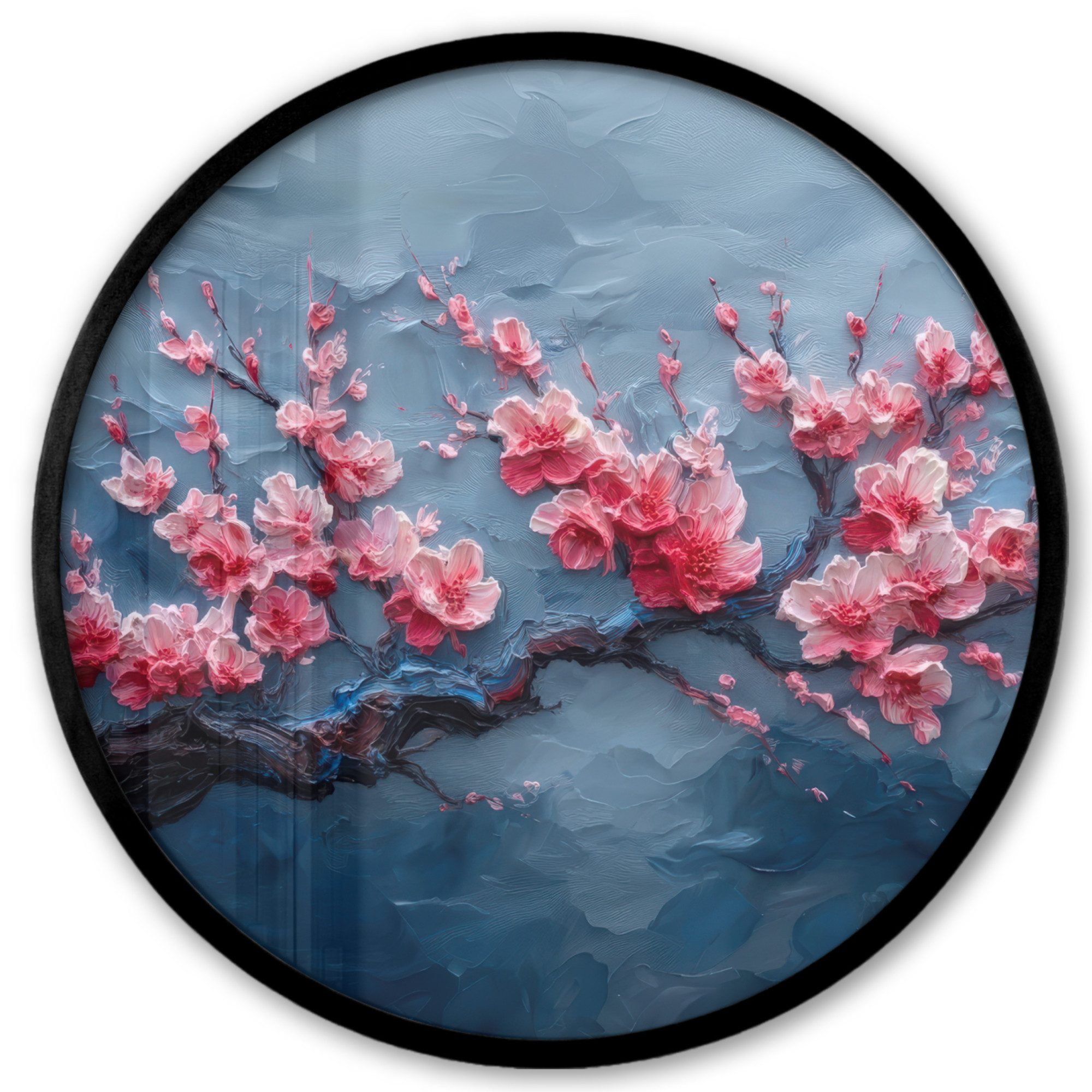 MuchoWow Poster Rund - Blüte - Blume - Rosa - Zweig, (1 St), Runde Wandbilder, Deko für Wohnzimmer und Schlafzimmer, 40x40 cm