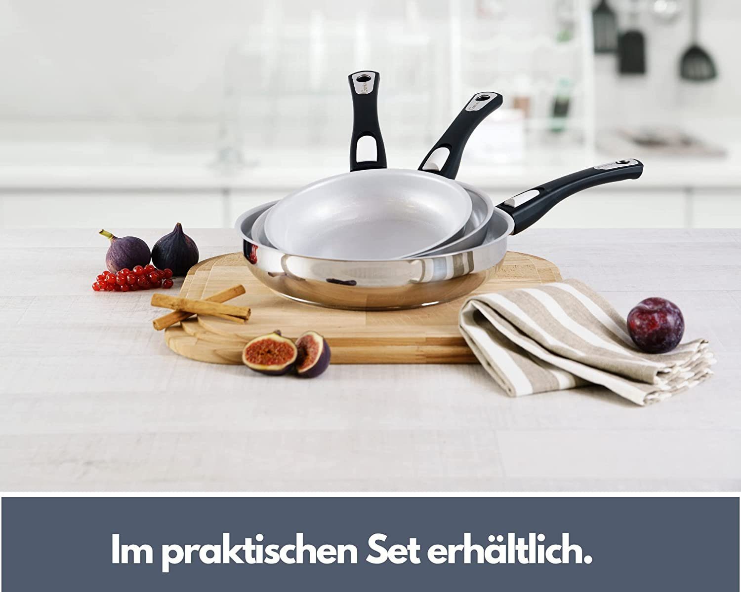 Genius Bratpfanne Cerafit Steel - Pfannen, Set 5-tlg., Aluminium (Set), abnehmbarer Griff