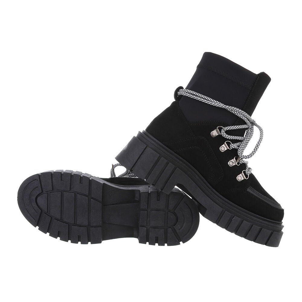 Ital-Design Damen Worker Boots Freizeit Schnürstiefelette (84338138) Blockabsatz Plateaustiefeletten in Schwarz
