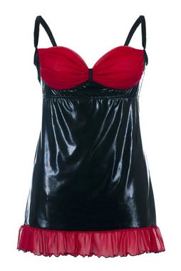 Andalea Negligé Wetlook Chemise mit Tüll Negligee Babydoll, schwarz rot, Made in EU