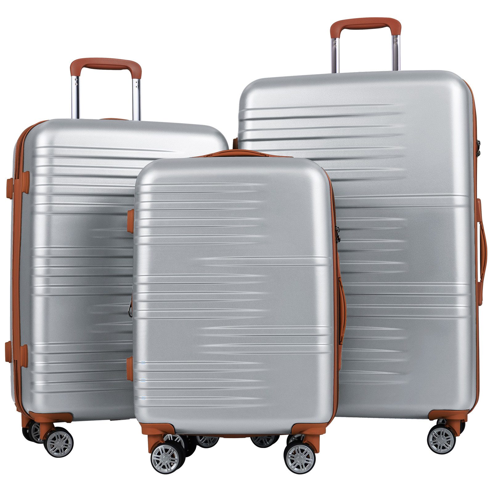 COSTWAY Hartschalen-Trolley, 4 Rollen, 3-teiliges Kofferset mit TSA-Schloss