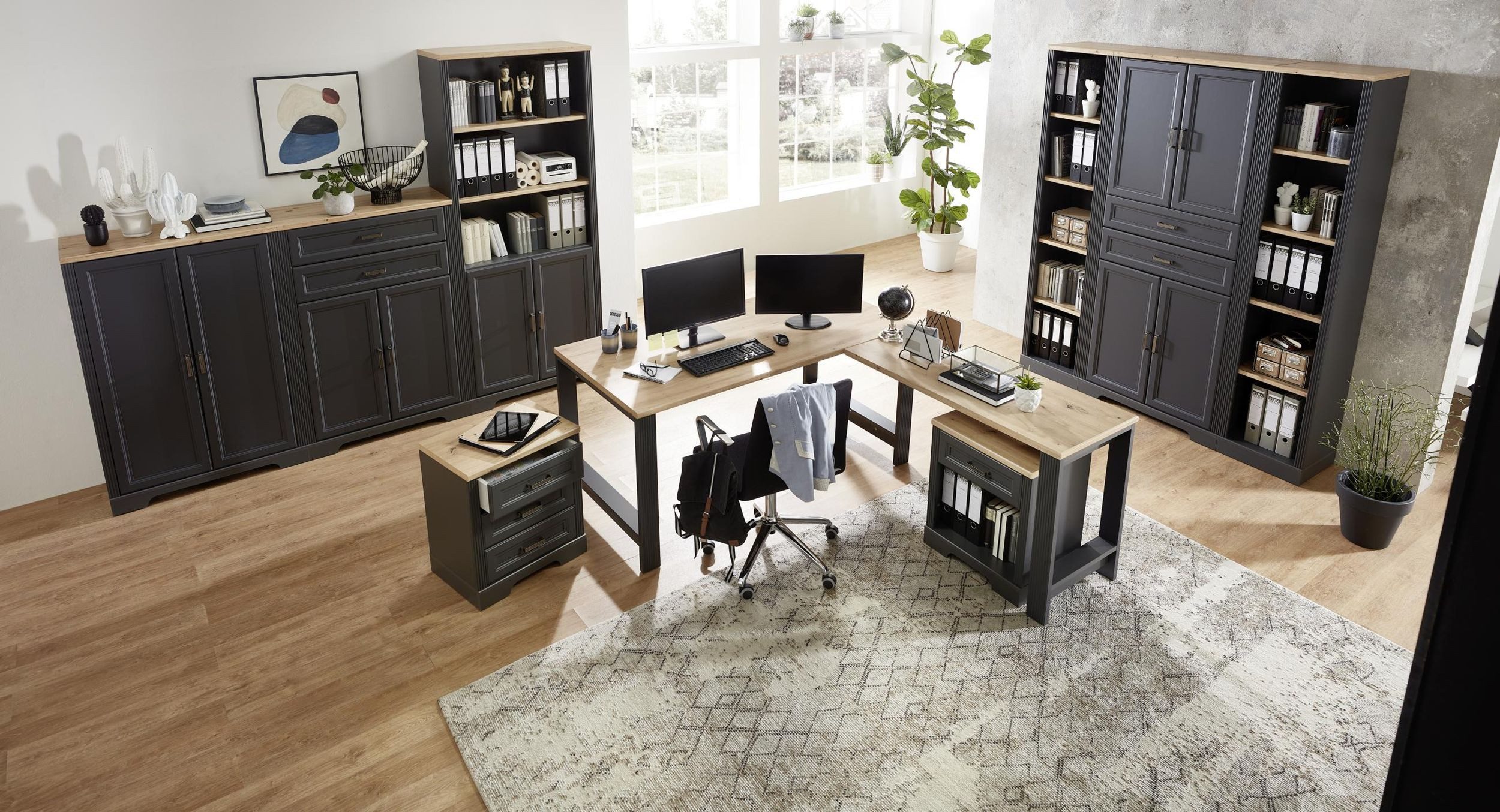 Bega Consult Schreibtisch Eckschreibtisch JASMIN Graphit Artisan Eiche Nachbildung