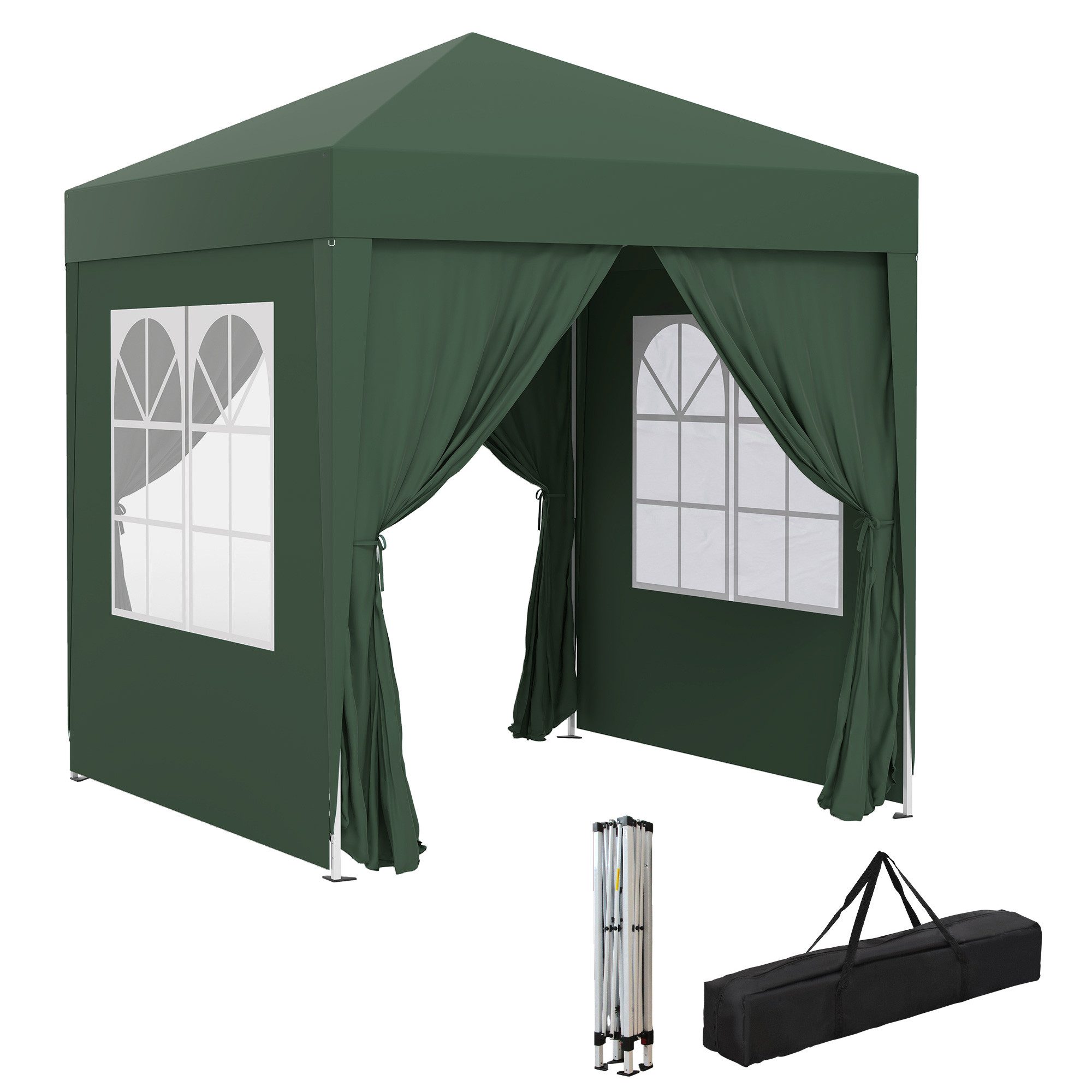 Outsunny Faltpavillon Pavillon mit 4 Seitenwänden, Fenster, Festzelt mit UV-Schutz, mit 4 Seitenteilen, (Gartenzelt, Festzelt), für Garten, Balkon, Dunkelgrün