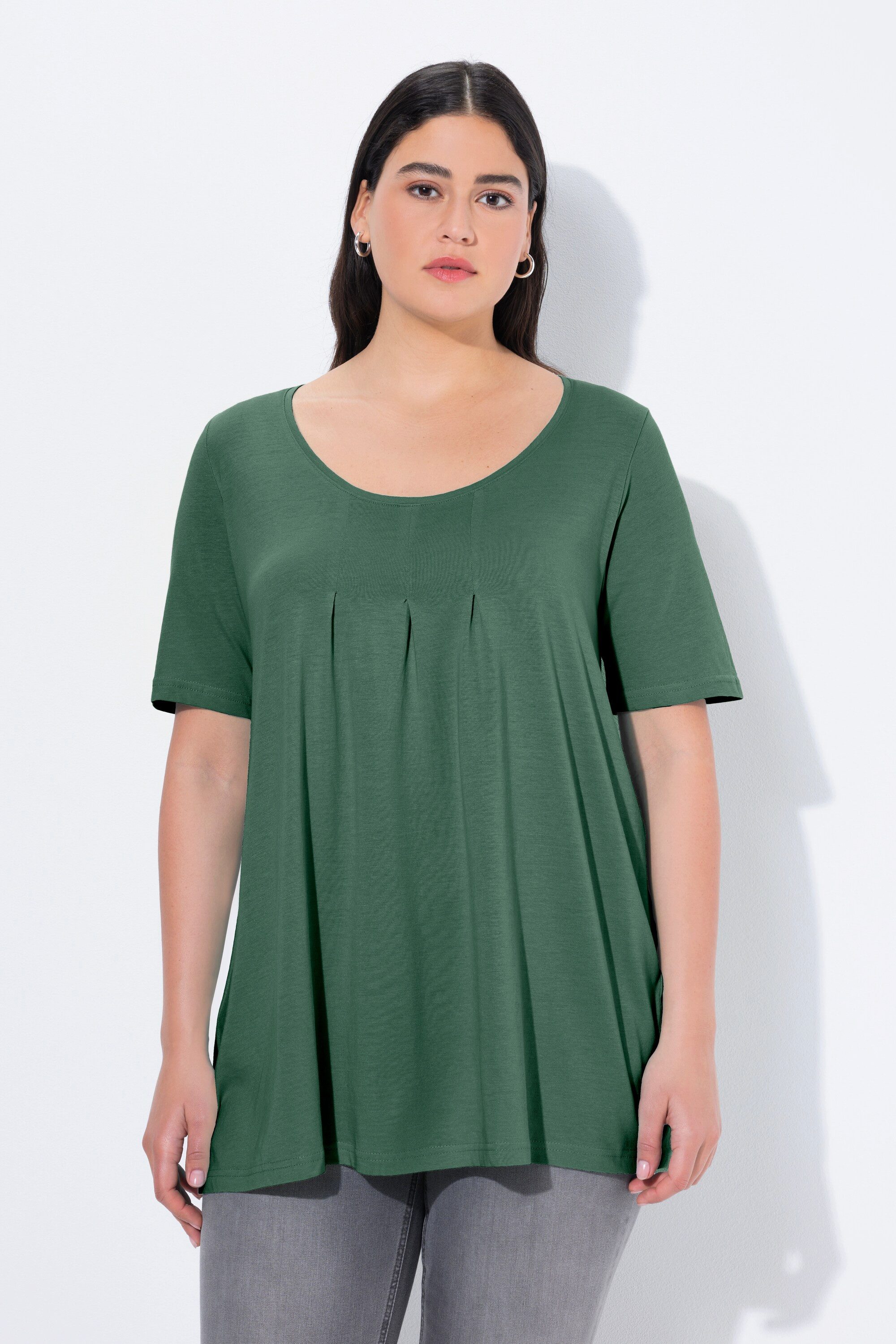 Ulla Popken T-Shirt T-Shirt Zierfalten A-Linie Rundhals Halbarm Modal günstig online kaufen