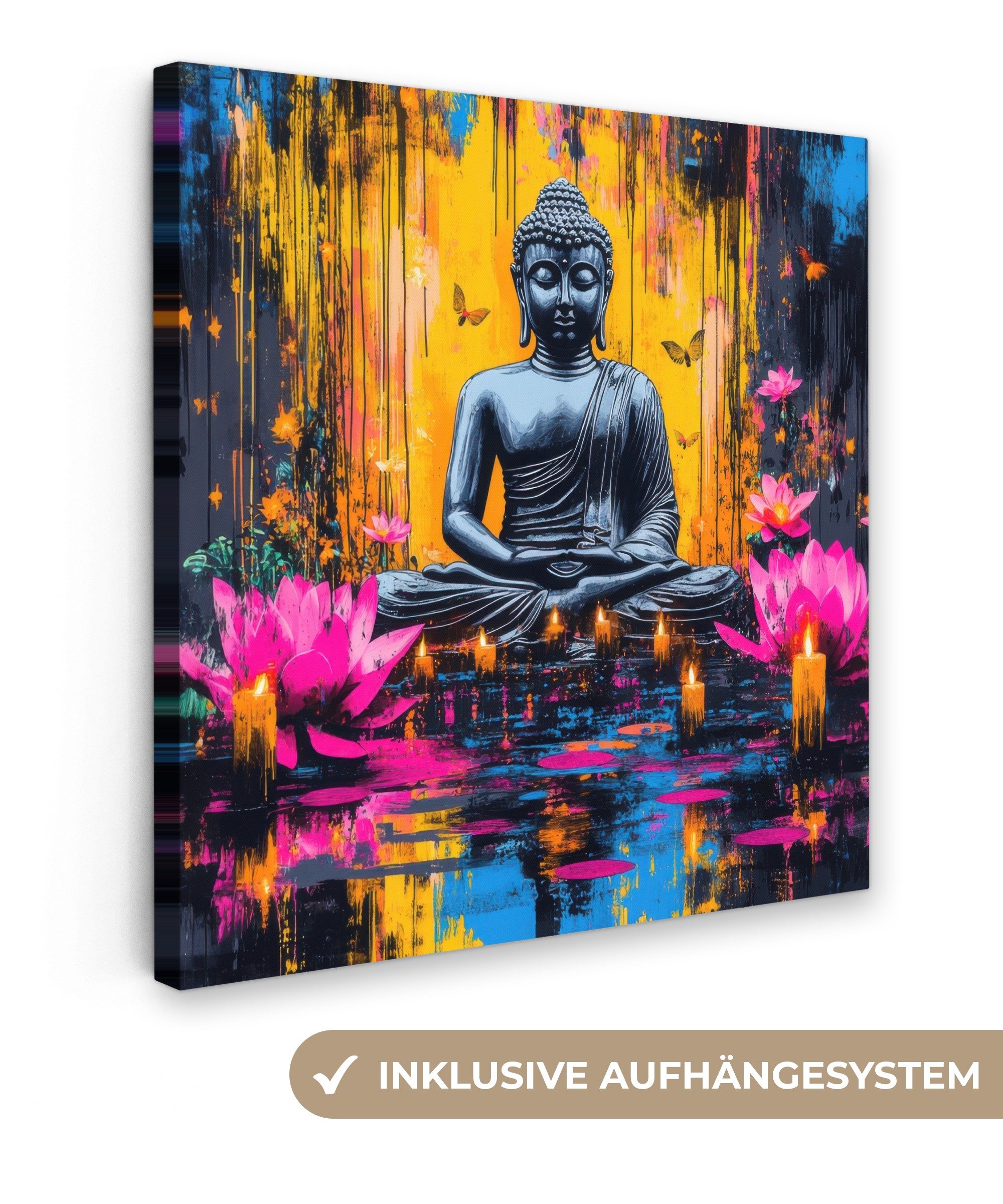 OneMillionCanvasses® Leinwandbild Buddha - Blumen - Kerzen - Gelb, Fotodruc günstig online kaufen