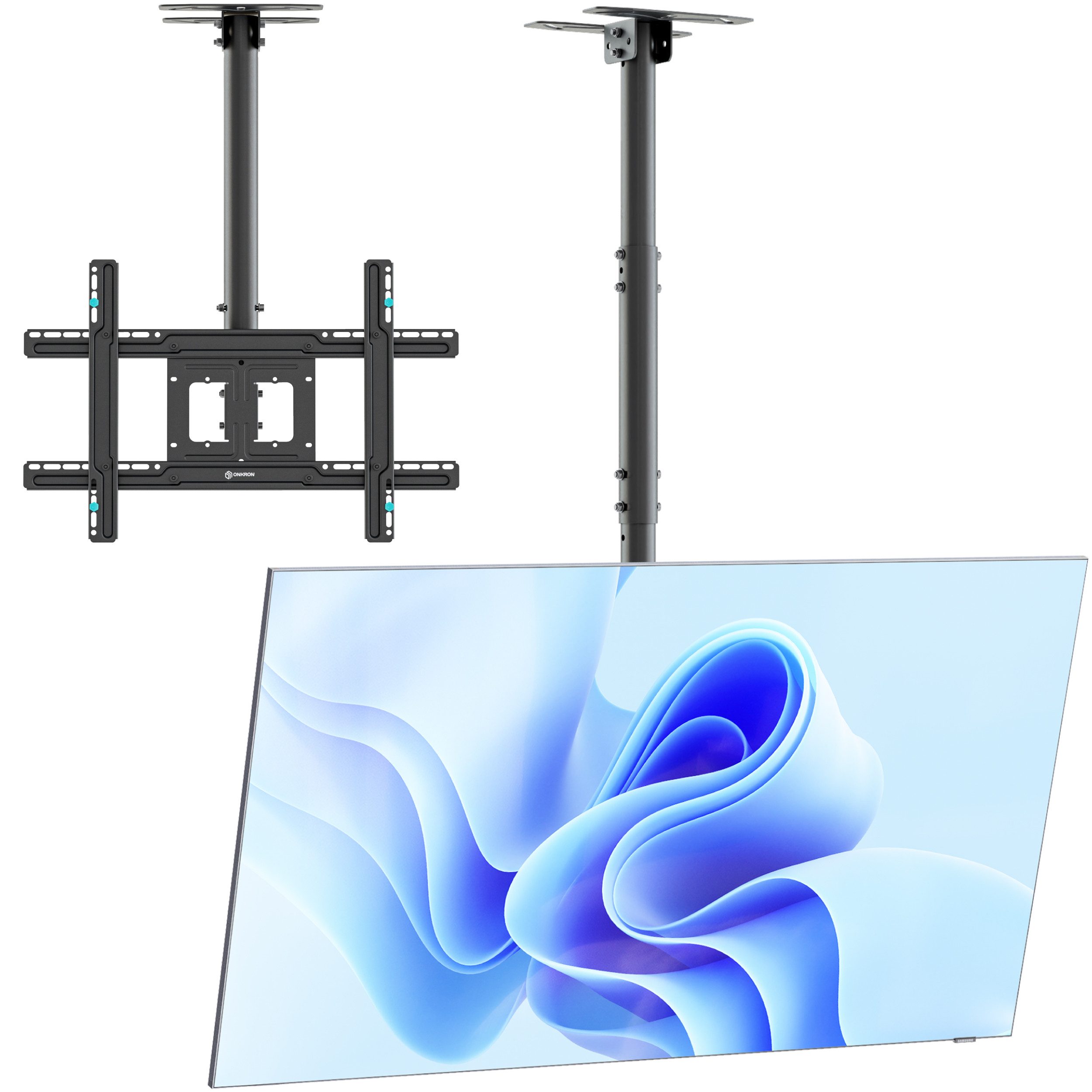 ONKRON TV-Deckenhalterung 32-80 Zoll, bis 68 kg, VESA 100x100-600x400, N1L-B, (bis 80,00 Zoll, schwenkbar, neigbar, höhenverstellbar, Kabelmanagement)