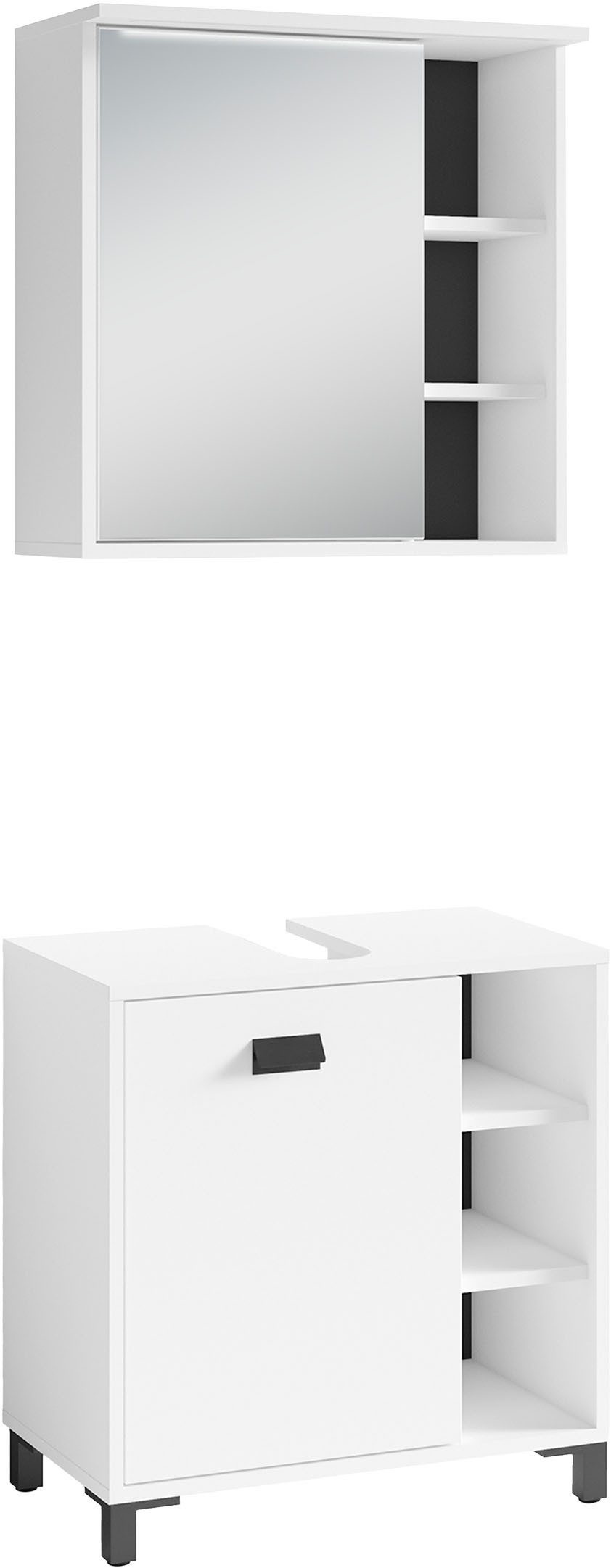 byLIVING Badmöbel-Set Wellness, (Komplett-Set, 2-St., 2-tlg), praktisches 2er-Set mit LED Beleuchtung und viel Stauraum