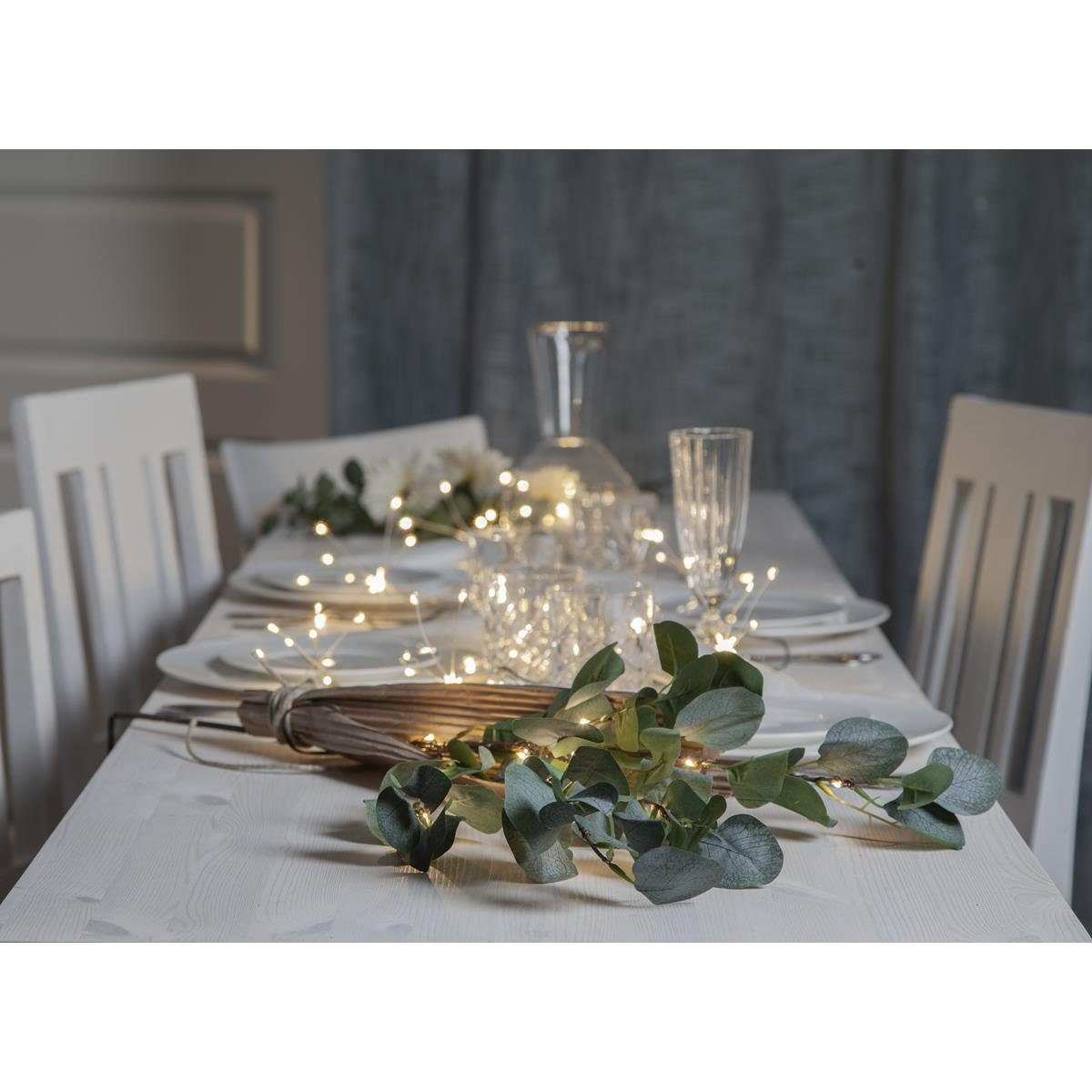 STAR TRADING LED-Lichterkette LED Zweig Eukalyptus grüne Blätter 15 LED 90cm Batterie Timer, 15-flammig