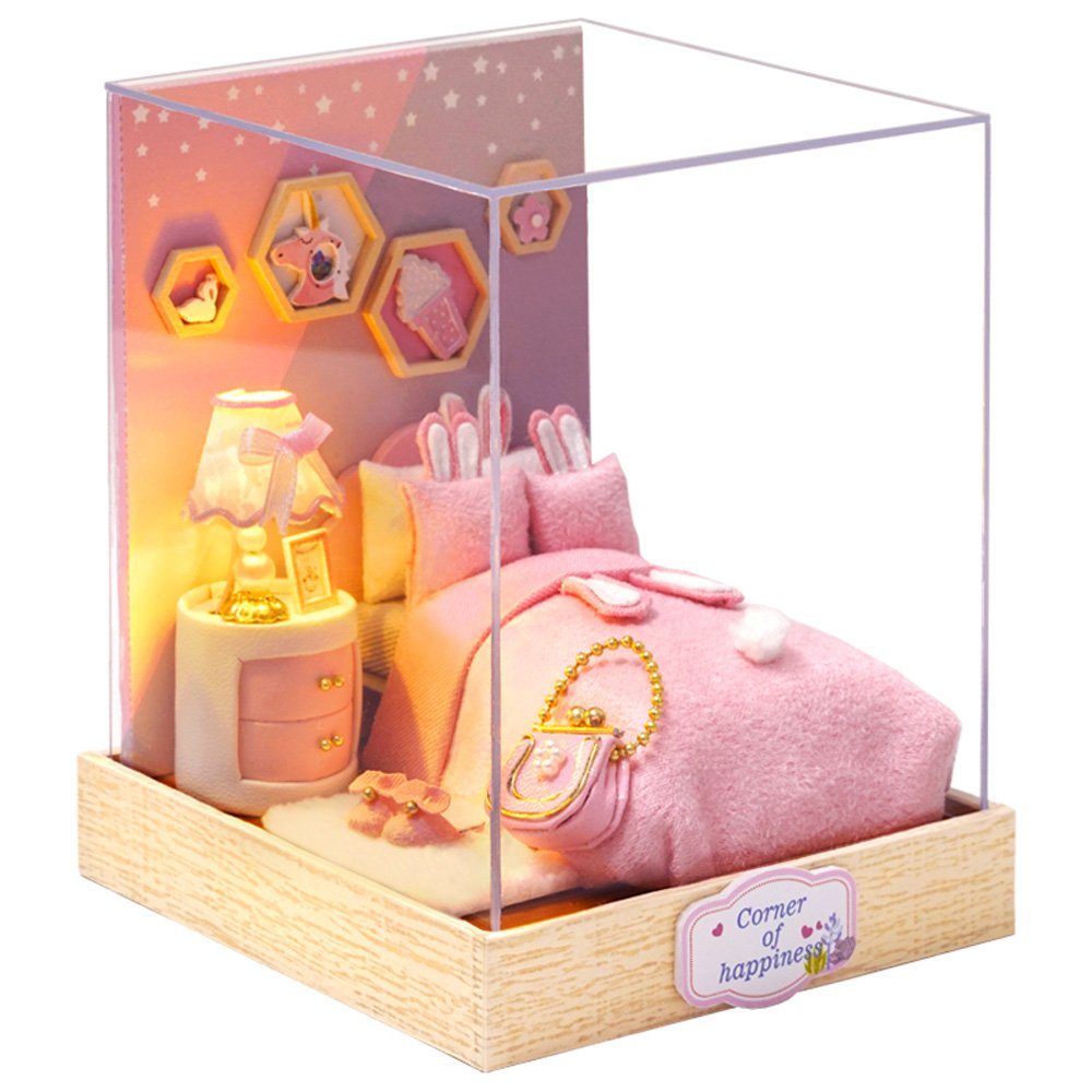 Puppenhaus Cute Szenen hölzernes mit 3D-Puzzle Miniaturhaus Room Puzzleteile, basteln-Serie-Mini Modellbausatz Mini zum Miniatur Schlafzimme, Möbeln 3D-Puzzle, DIY 1:24,