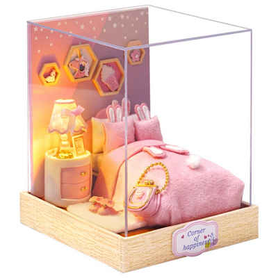 Cute Room 3D-Puzzle Puppenhaus Miniatur DIY hölzernes Mini Schlafzimme, Puzzleteile, 3D-Puzzle, Miniaturhaus 1:24, Modellbausatz mit Möbeln zum basteln-Serie-Mini Szenen