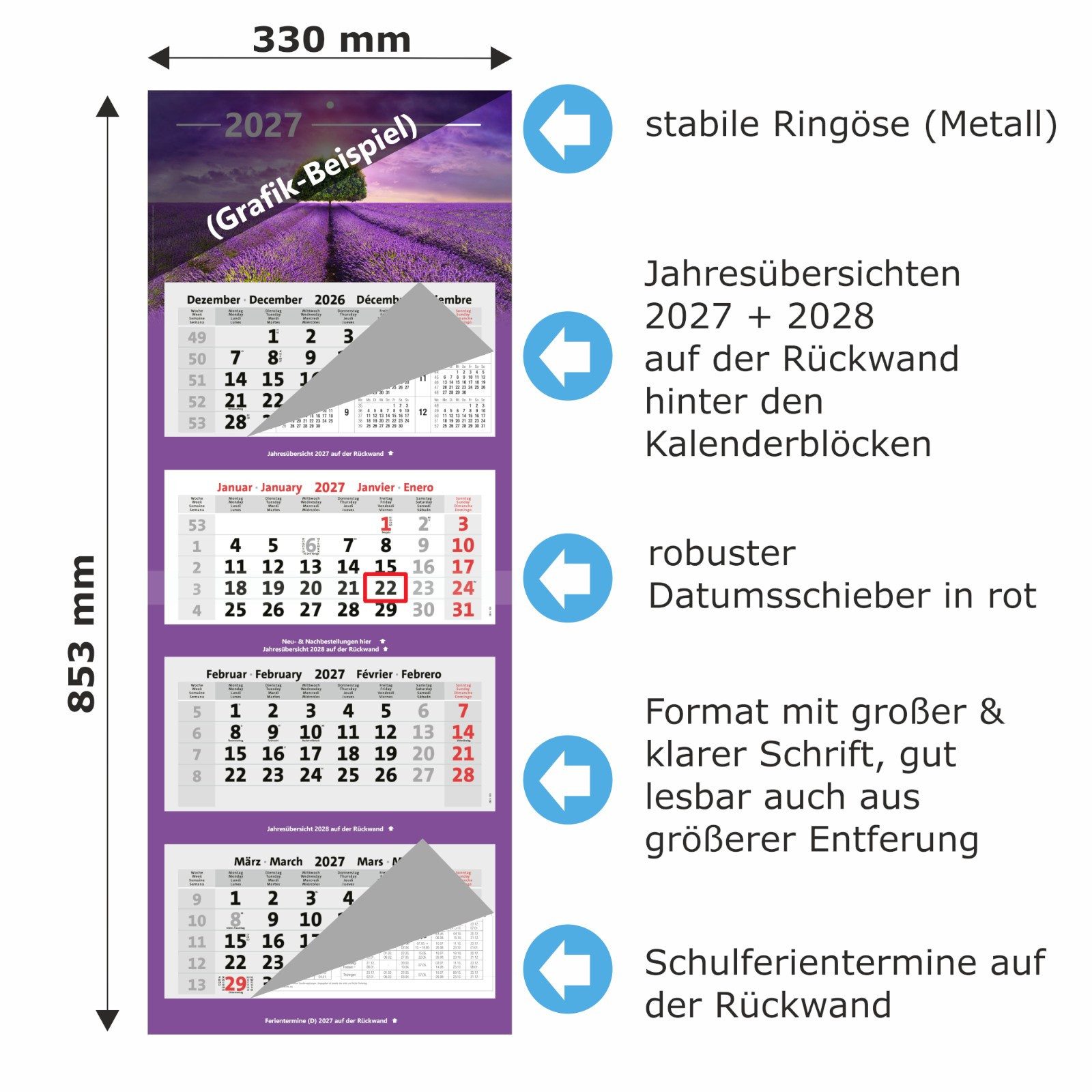 Anschütz Wandkalender Kombi 4-Monatskalender 2027 – Bild 2 von 3