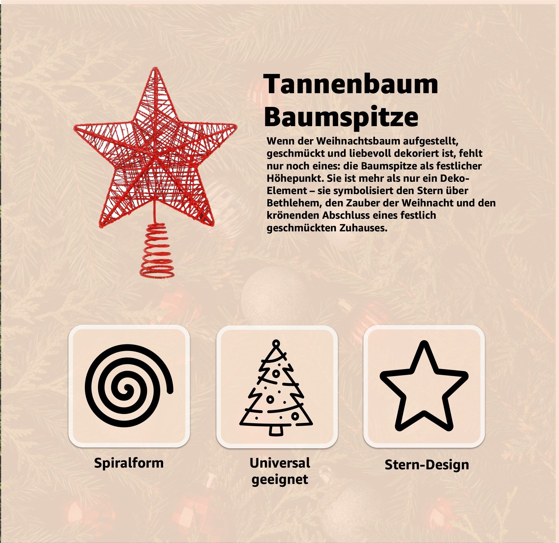 happymas Christbaumspitze Tannenbaumspitze - Christbaumspitze und Tannenbaum Aufstecker Stern