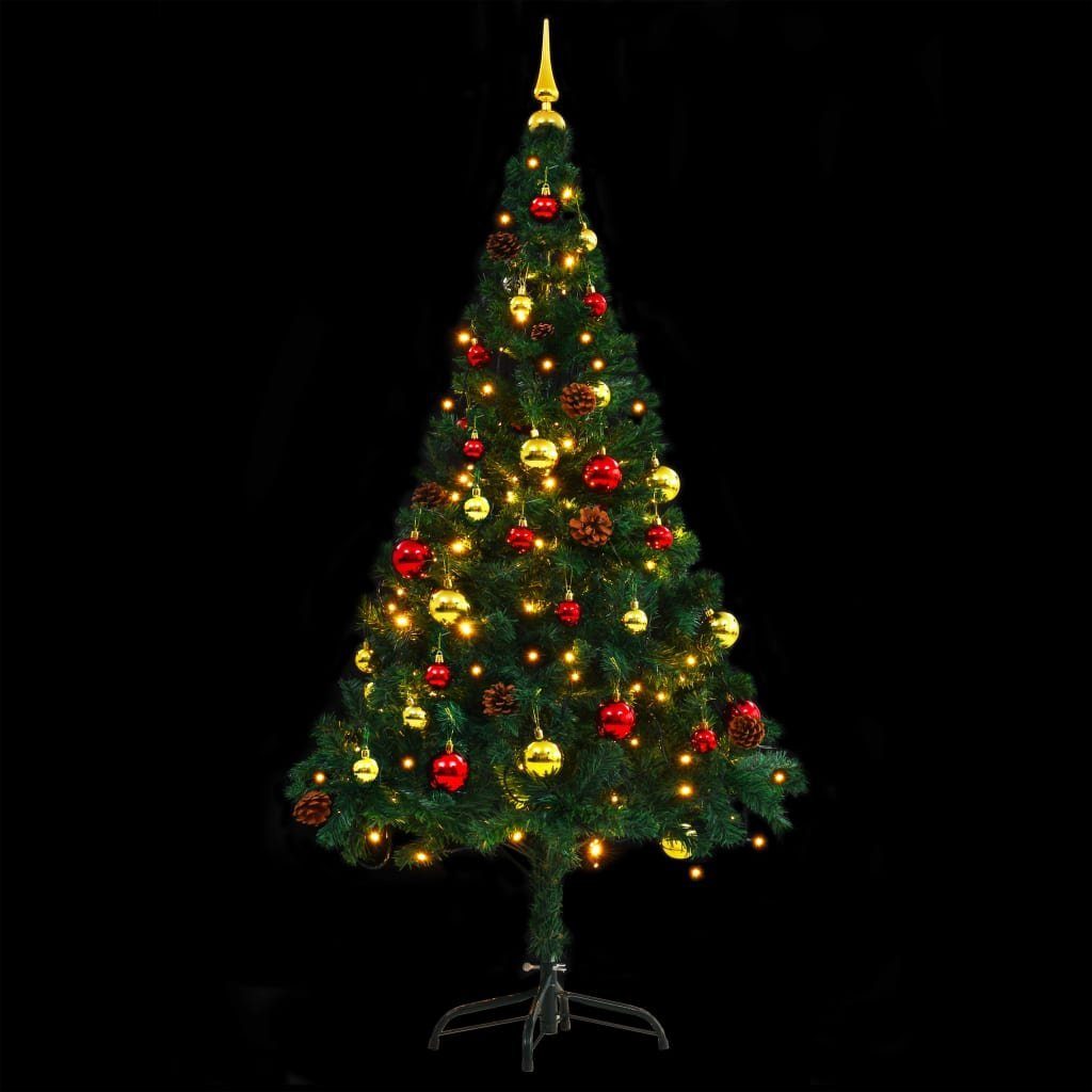 vidaXL Künstlicher Weihnachtsbaum 150 x 80 cm Künstlicher Weihnachtsbaum mit Kugeln und LEDs Grün 150 cm