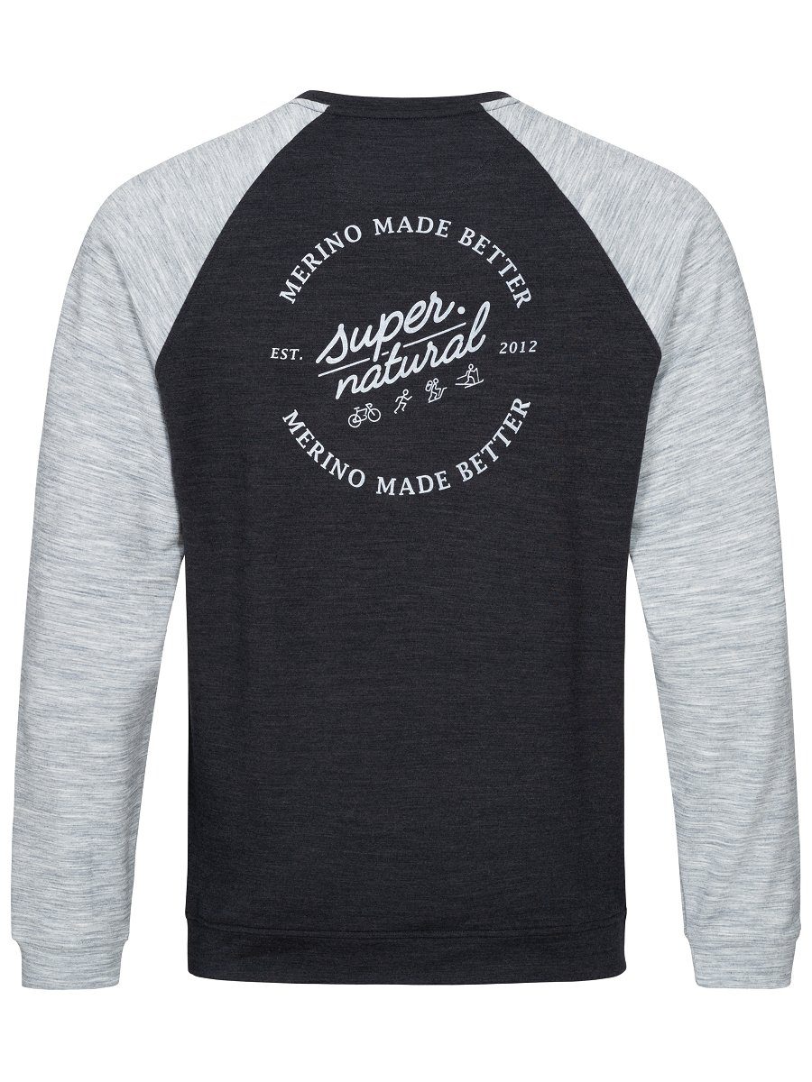 Sweatshirt Merino-Materialmix Sweatshirt BLACK bequemer MELANGE/FRESH BACK CONTRAST Merino M SIGNATURE WHITE SUPER.NATURAL MELANGE/ASH JET CREW