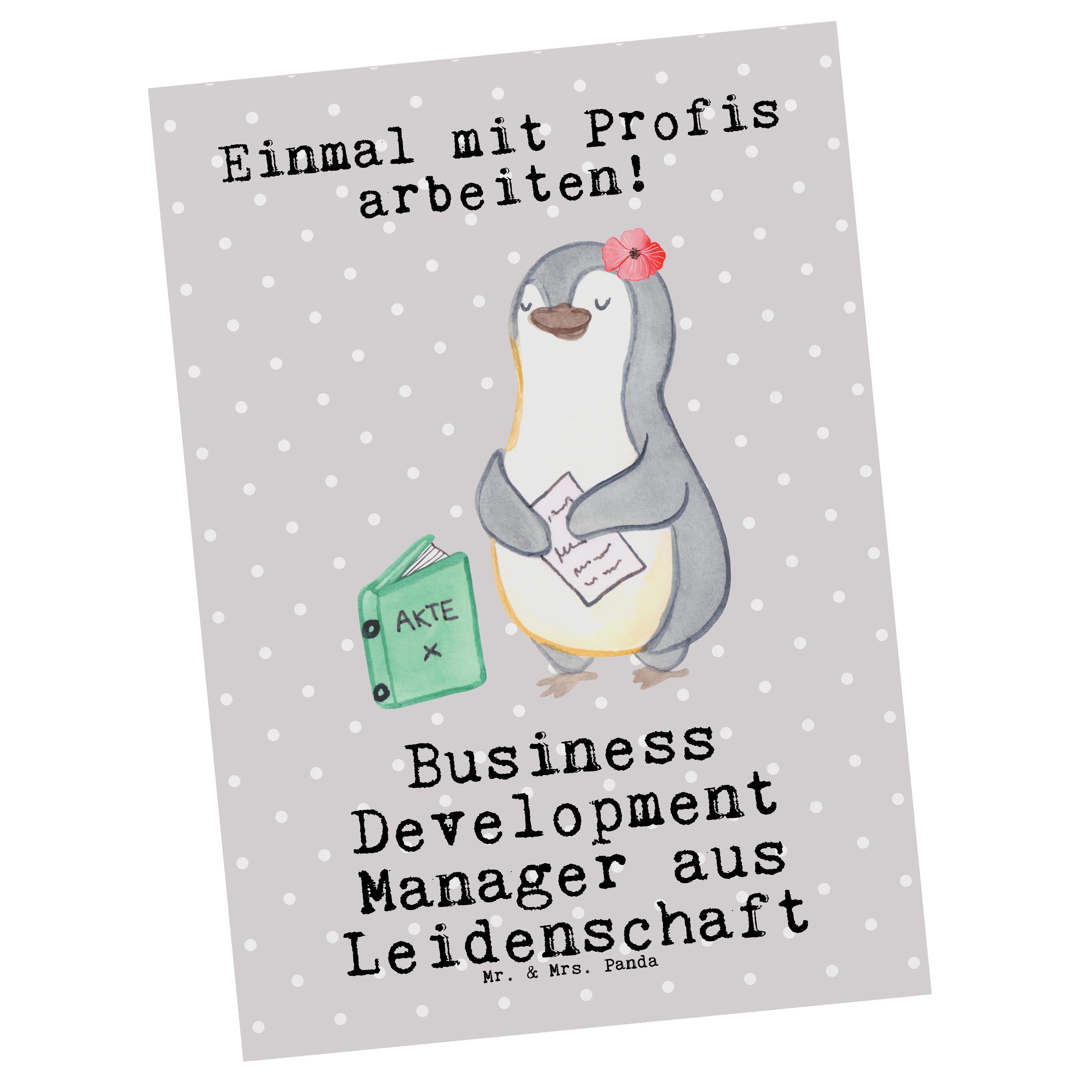 Mr. & Mrs. Panda Postkarte Business Development Manager aus Leidenschaft - Grau Pastell - Gesche | Grußkarten